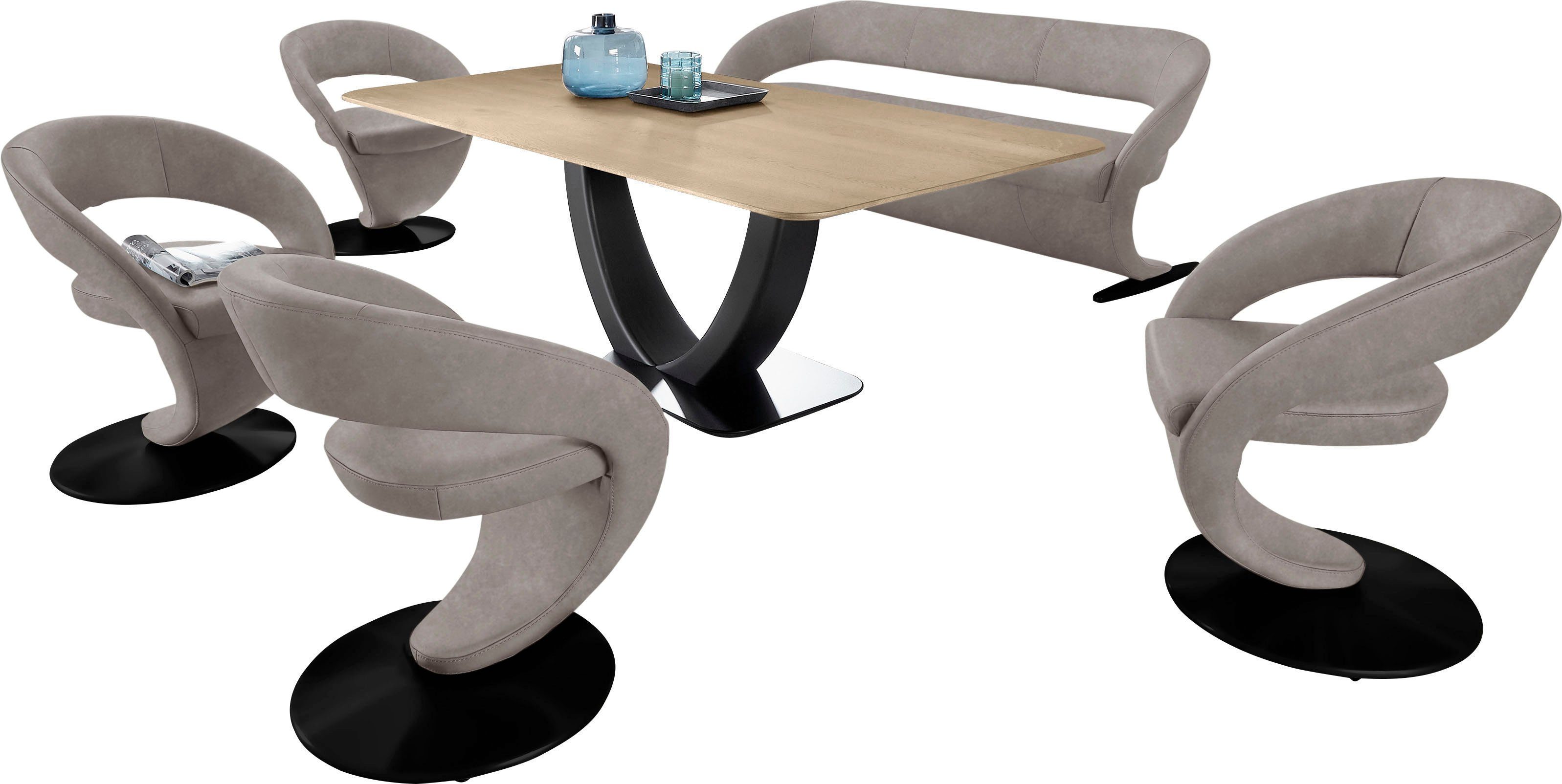 in (Set), und Wave, Komfort 4 Essgruppe & K+W mit 180x90cm Design-Solobank Design-Drehstühlen Tisch Wohnen