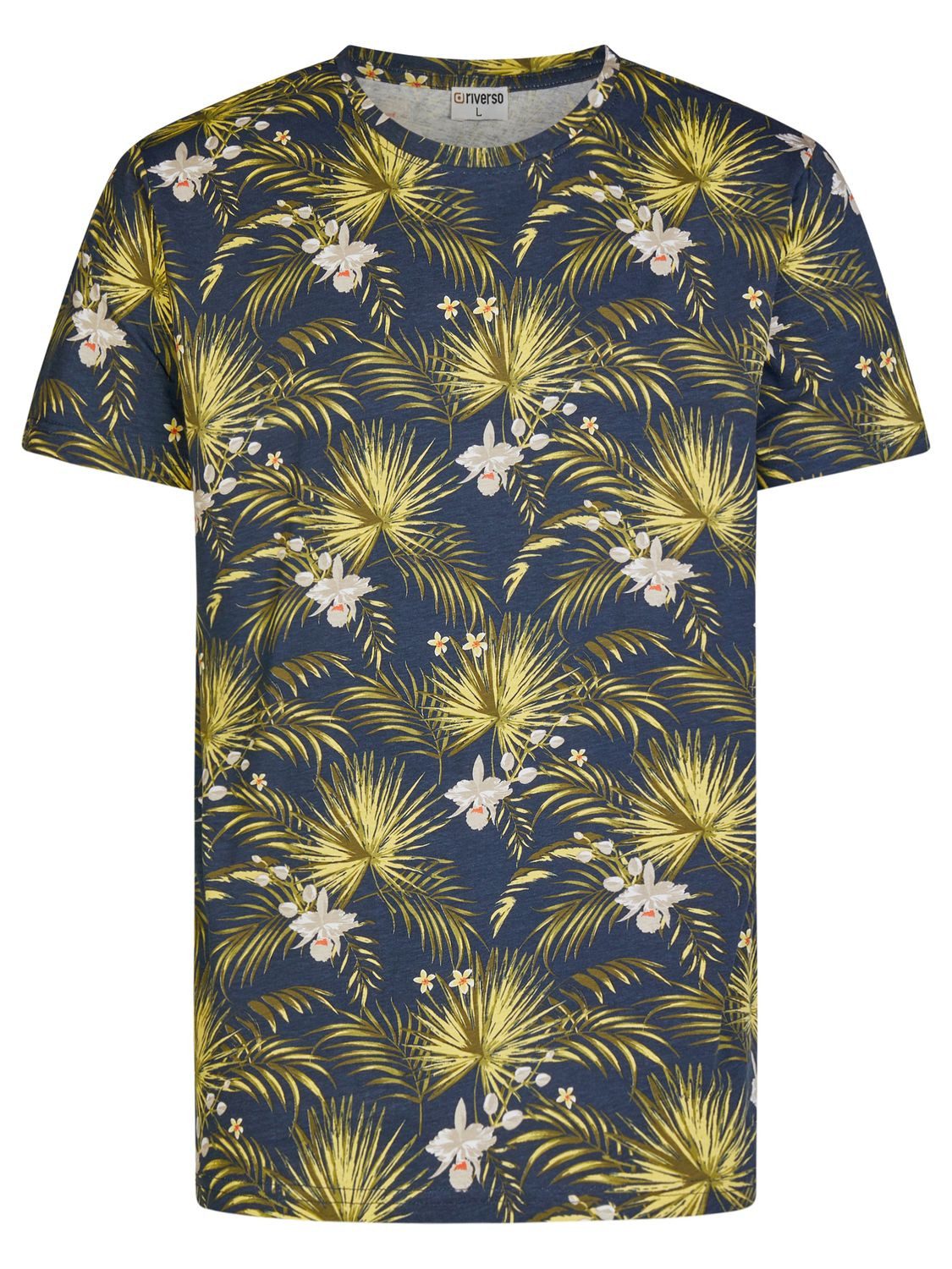 riverso T-Shirt Herren Fotoprintshirt RIVBill Regular Fit (1-tlg) Kurzarm Hawaiishirt mit Rundhalsausschnitt aus 100% Baumwolle