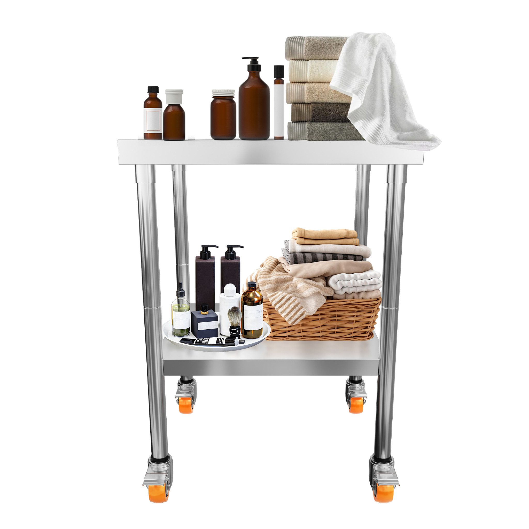 FIVMEN Arbeitstisch Edelstahltisch Edelstahl Küchen Grilltisch mit 4 Räder Küchenplatte, Professionelle Gewerbliche Küchenarbeitsbank für Restaurant, Schule