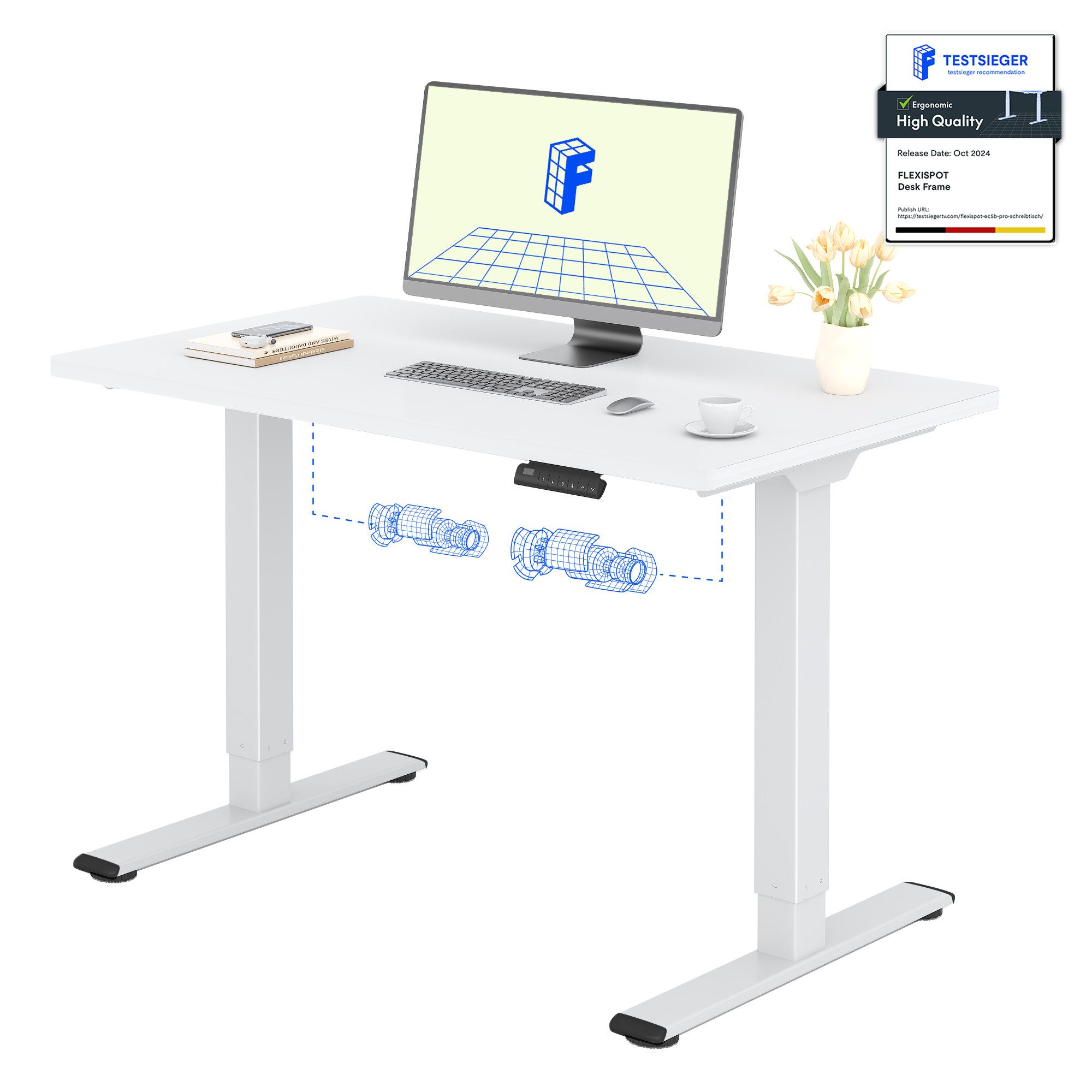 FLEXISPOT Schreibtisch Basic Plus Elektrisch höhenverstellbarer Schreibtisch (2 Motore & 2-Fach-Teleskop & 4 Höhenspeichertasten), MIT 25MM einteiliger Tischplatte, 120/140/160