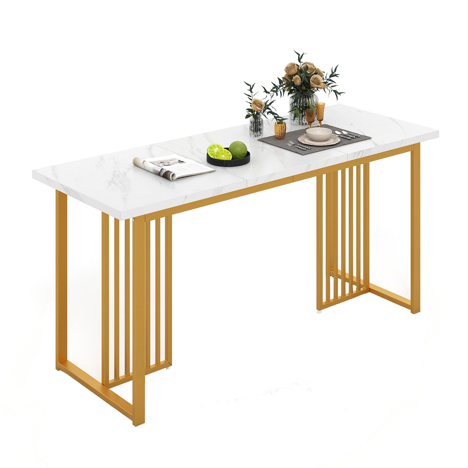 COSTWAY Esstisch, mit Marmoroptik & Metallbeinen für 6-8 Personen 160x60cm günstig online kaufen