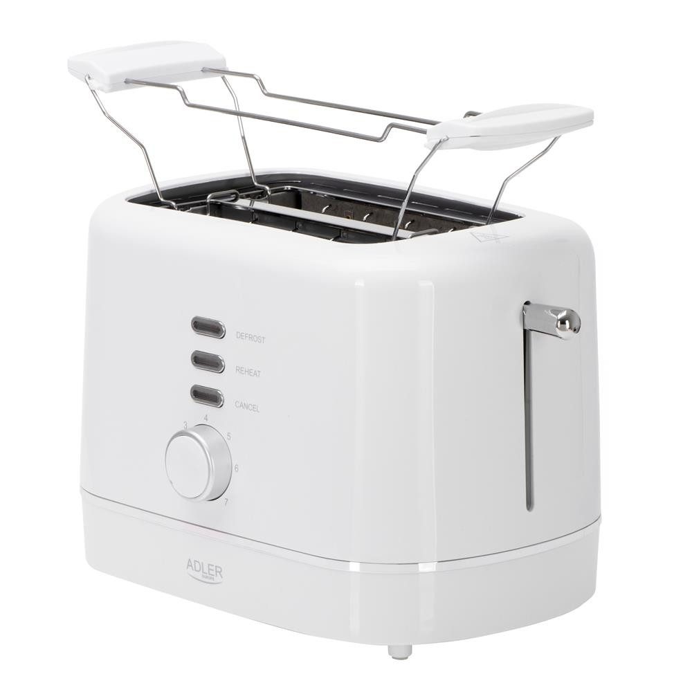 ADLER EUROPE Toaster AD 3224w, 2 kurze Schlitze, für 2 Scheiben, 850 W, 7 Bräunungsstufen, Auftau- und Aufwärmfunktion