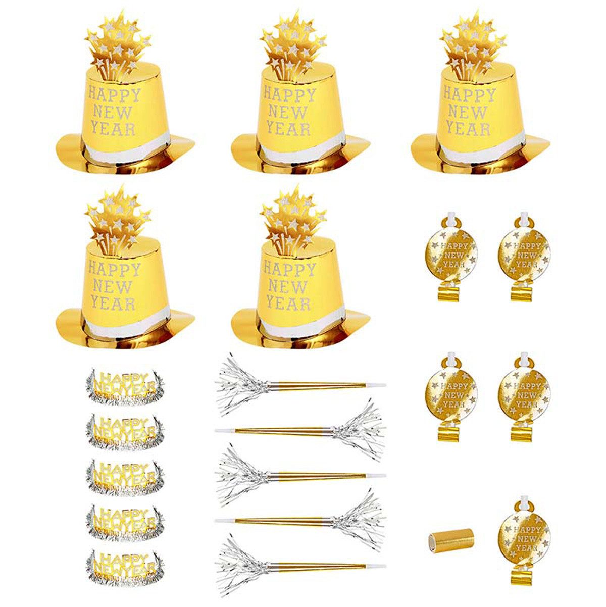 Widmann S.r.l. Kostüm PartySet Happy New Year für 10 Personen Gold Kit
