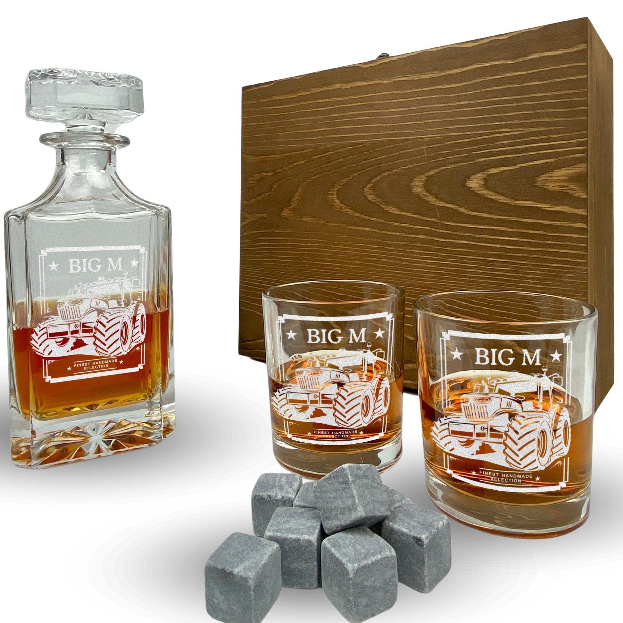 Lasernauten Whiskyglas Whisky Set mit Gravur Traktor Karaffe 700 ml und Gläser in Geschenkbox