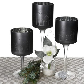 MamboCat Teelichthalter 3tlg Set Windlicht Minou grau matt Kerzenständer mit Fuß Weihnachten