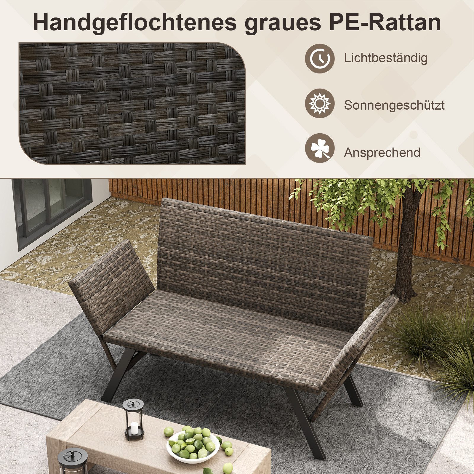 COSTWAY Gartenbank 4 in 1 mit Liegefunktion, wetterfest, 2-Sitzer, 300kg – Bild 4 von 5