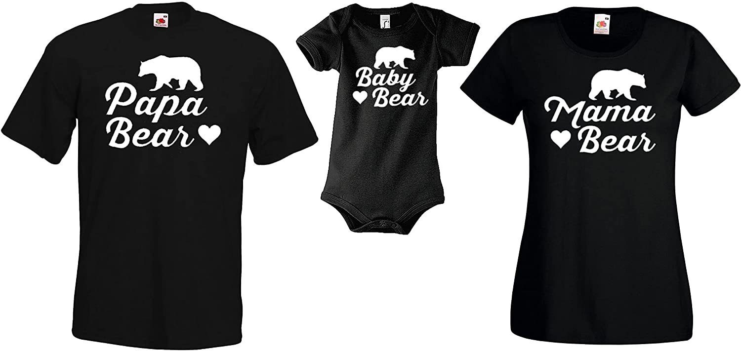 Youth Designz Strampler Mama Papa Baby Bear Herren Damen Baby T-Shirt Strampler Set in tollem Design, mit Frontprint Baby Bear / Weiß