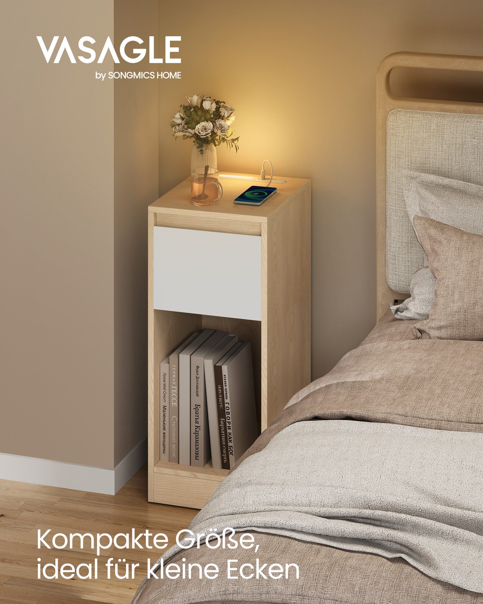 VASAGLE Nachttisch (2-St), schmal Beistelltisch, Nachtschrank mit LED-Beleu günstig online kaufen