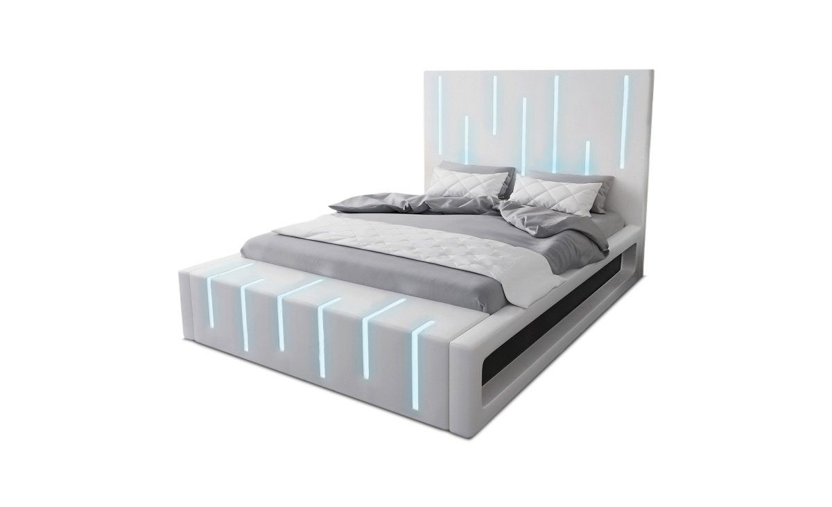 Sofa Dreams Boxspringbett Milona Bett Kunstleder Premium Komplettbett mit LED Beleuchtung, mit Topper weiß-schwarz