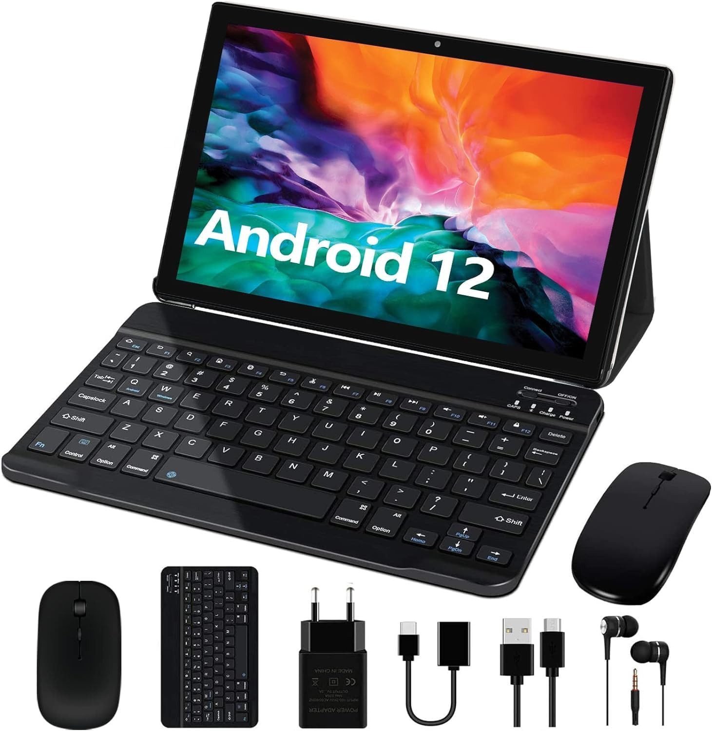 GOODTEL OS Prozessoren Octa-Core Smart IPS, 8000 mAh Akku, 5 MP + 8 MP, WLAN Tablet (10", 64 GB, Andriod 12, Bluetooth, OTG, mit Hülle + Touchstift + Tastatur + Maus)