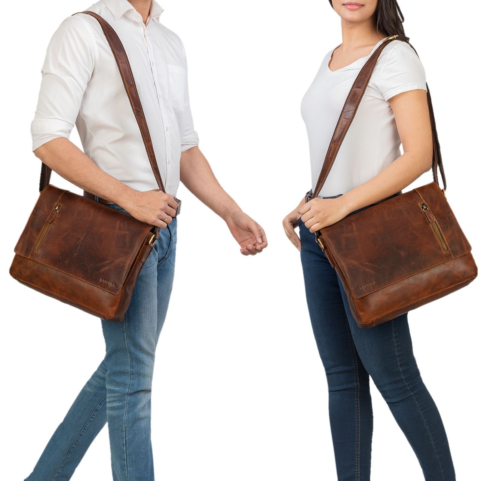 STILORD Schultertasche "Davis" Messenger Bag Leder 13 Zoll Umhängetasche Echtleder