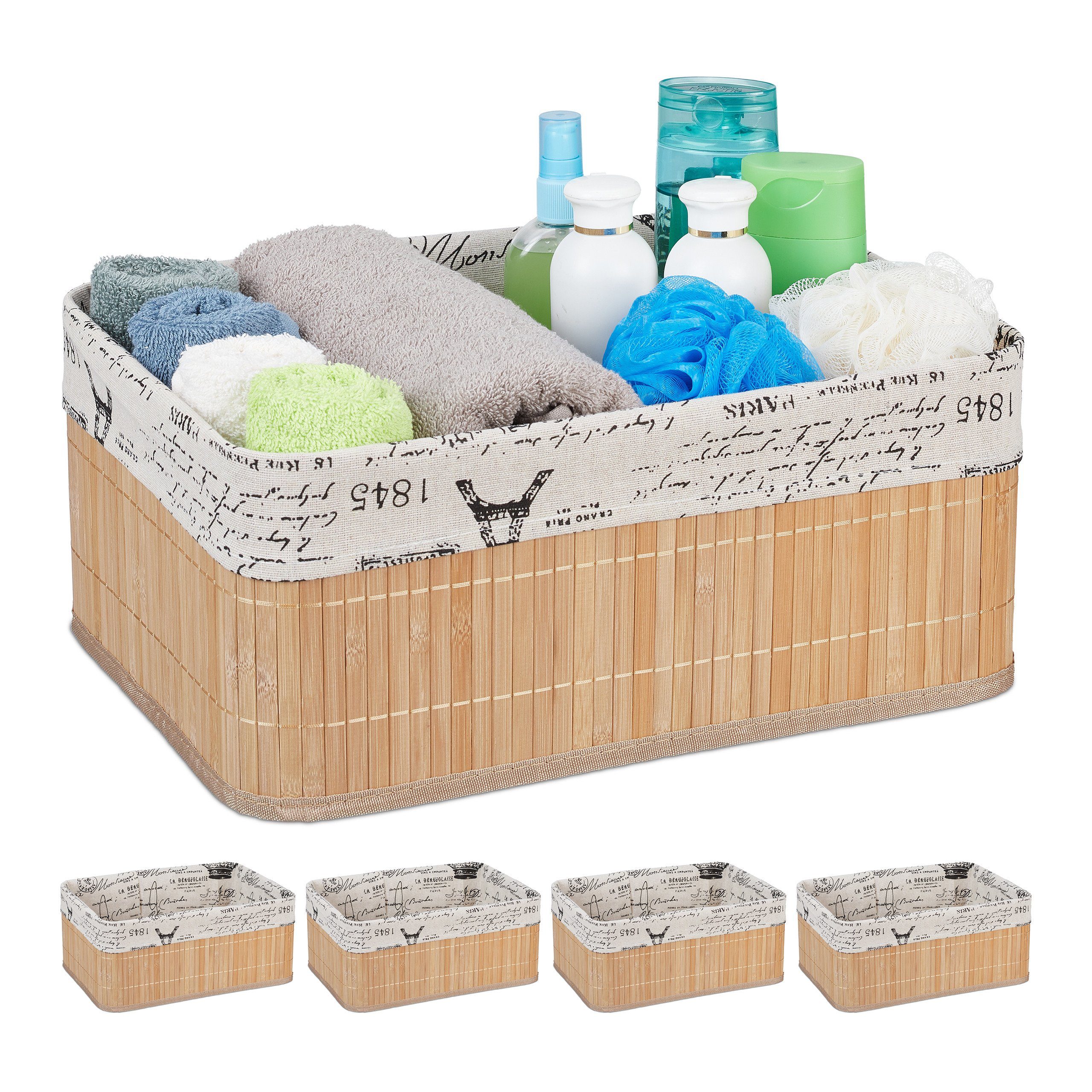 relaxdays Aufbewahrungskorb 5 x Aufbewahrungskorb Bambus günstig online kaufen