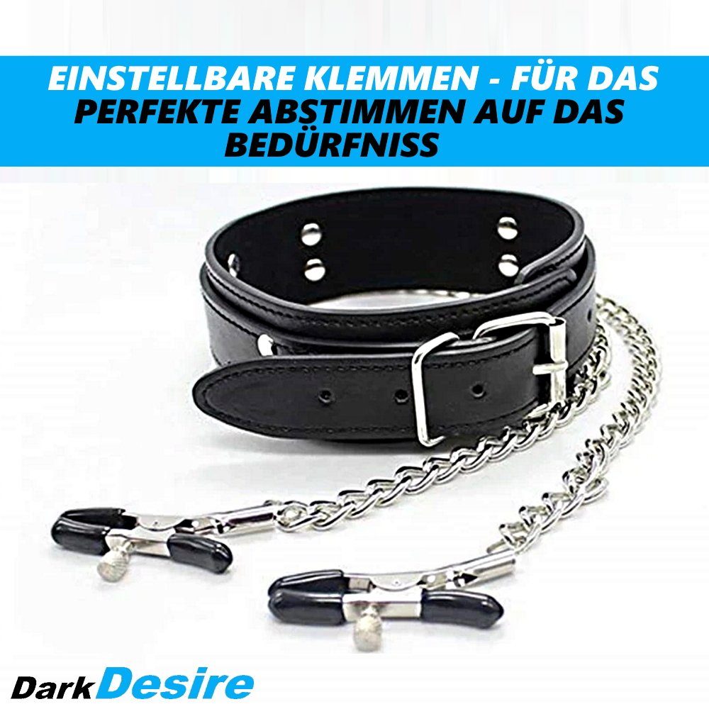 DarkDesire Halsband Nippel mit BDSM Metallkette Fetisch Nippelklemme Halsband Klemmen, MAVURA Bondage Brustklemmen