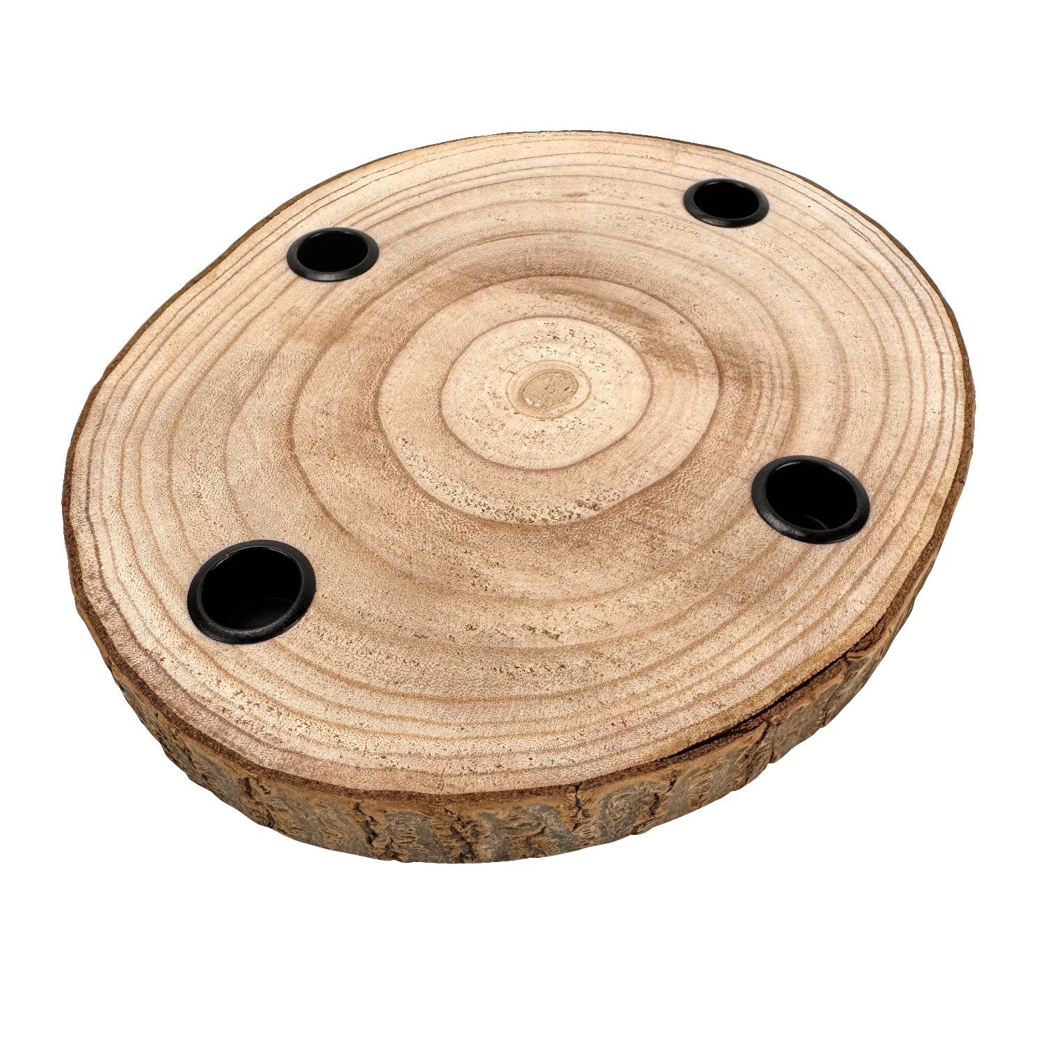 Online-Fuchs Adventskranz für Stabkerzen, Kerzenhalter aus einer Holz Baumscheibe Weihnachtsdeko, bietet Platz für eigene kreative Ideen – Bild 4 von 5