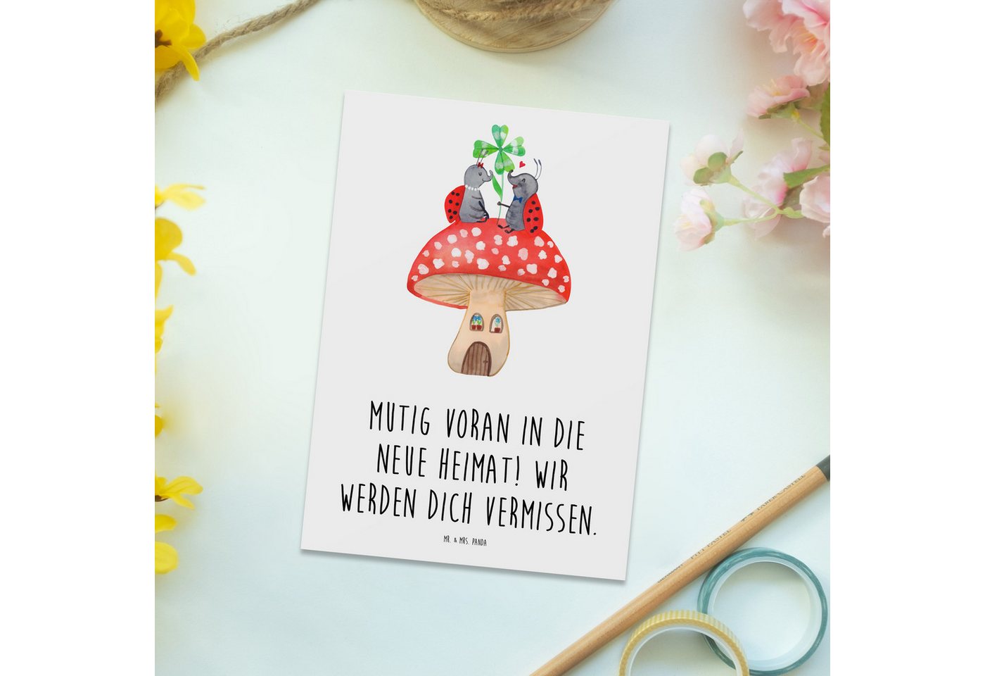 Thumbnail - Mr. & Mrs. Panda Postkarte Umzug in eine neue Stadt - Weiß - Geschenk, aufregender Beginn, Ansic