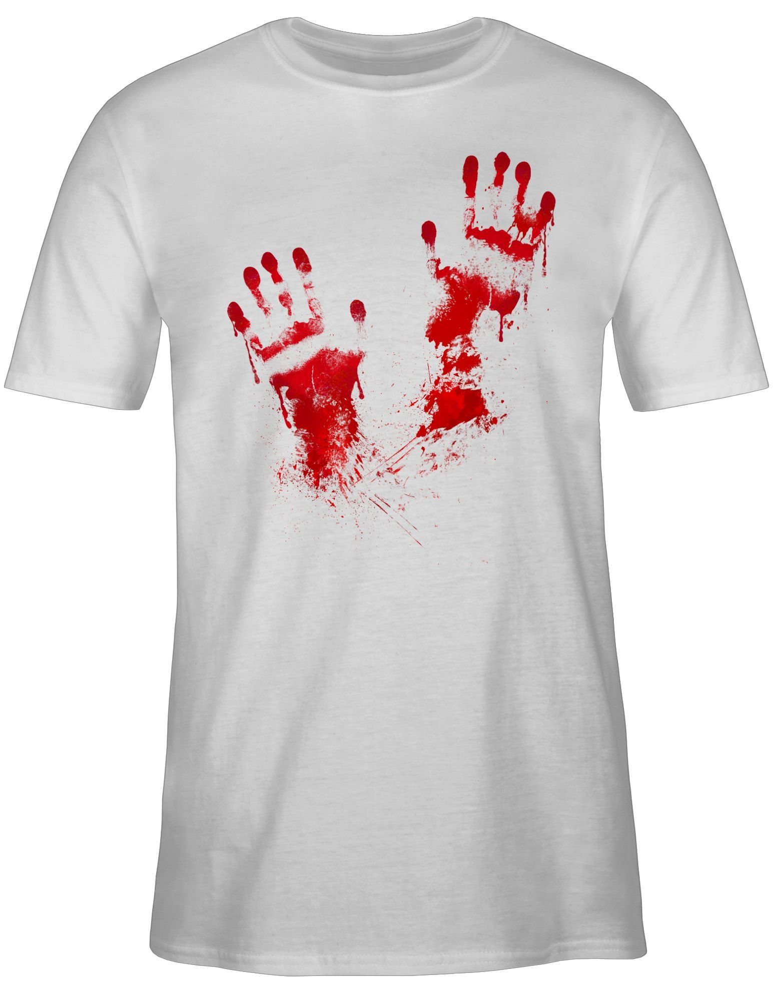Blut Blutige 02 Handabdrücke Weiß Herren Gruselig Halloween Shirtracer T-Shirt Kostüme Handabdruck