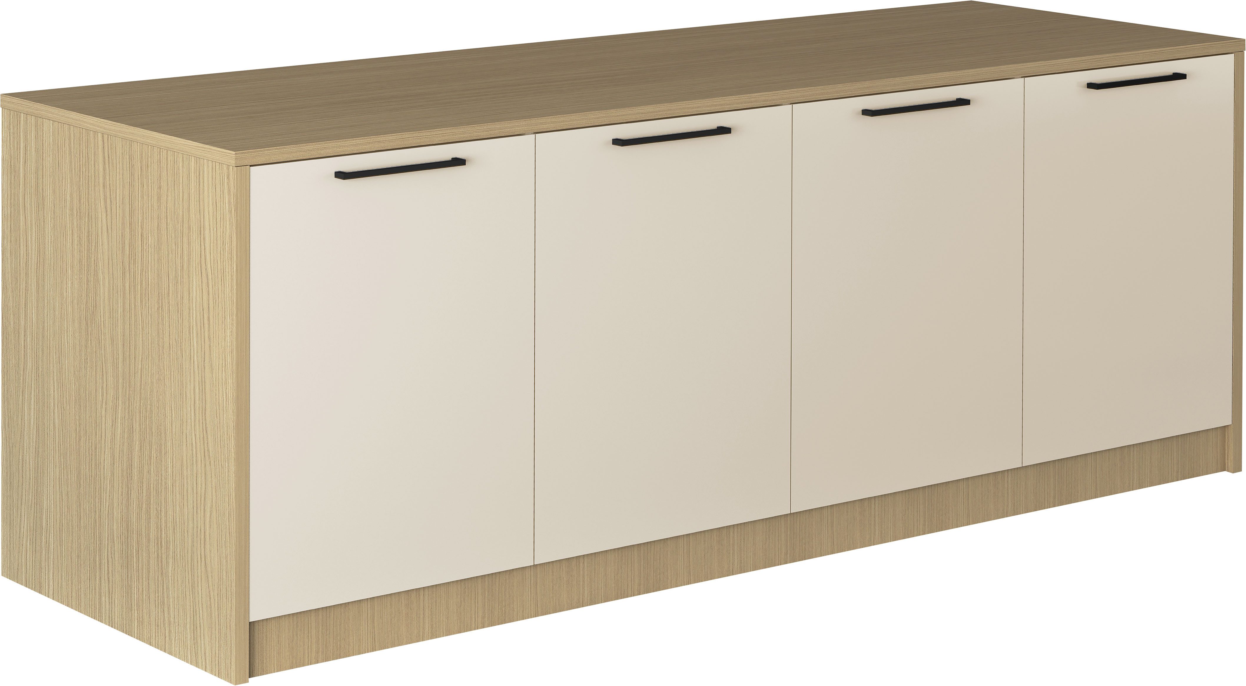 KOCHSTATION Kücheninsel KS-Luna, Breite 225 cm, 4 Türen, 8 Innenfächer, 4 Essplätze, gedämpfte Türen