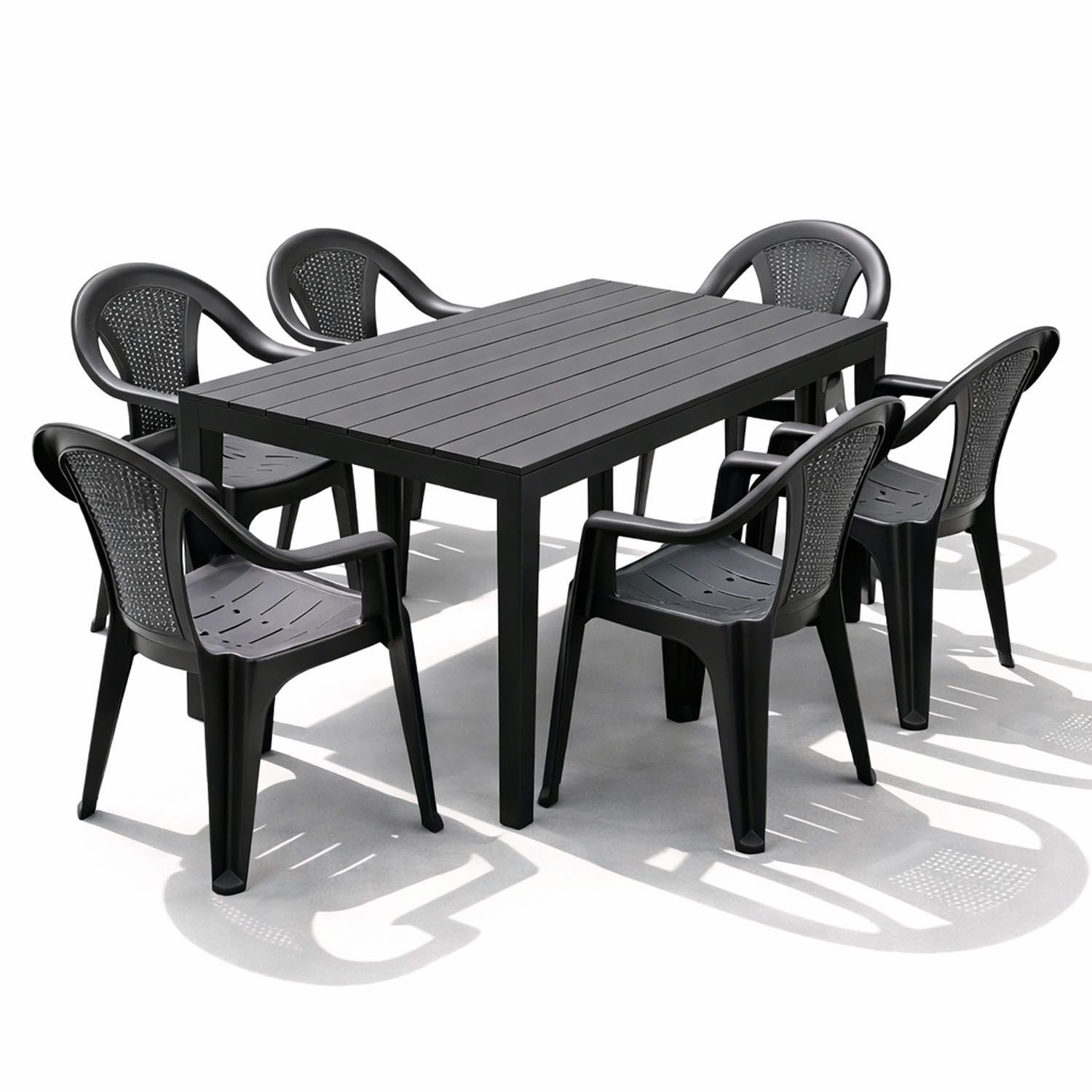 Mojawo Essgruppe Garten Sitzgarnitur Gartenmöbel Outdoormöbel 7tlg Anthrazit Holzoptik