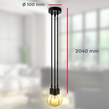 B.K.Licht LED Pendelleuchte Hängeleuchte E27 3-flammig Schwarz - BKL1294, ohne Leuchtmittel, max. 20W Retro Nordic Länge: 2,04 Meter Ohne Leuchtmittel