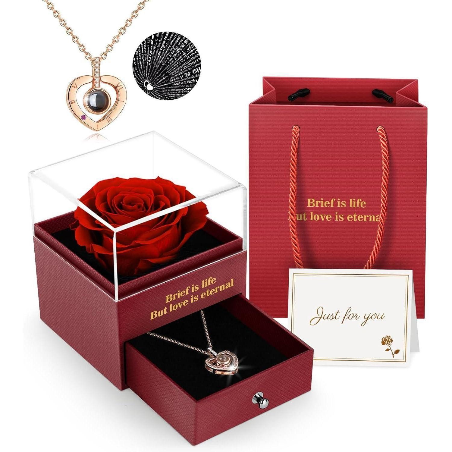 LuxusKollektion Geschenkbox Geschenkbox Ewige Rose Kette Rote Schachtel mit roter Rose