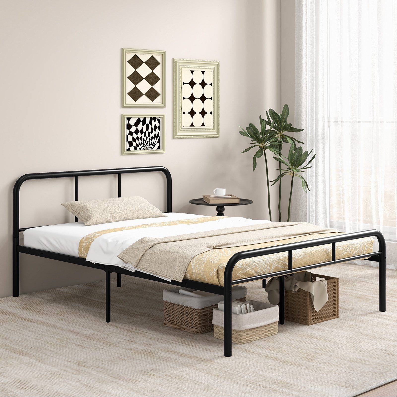 COSTWAY Metallbett (1-tlg), Metallbett, Doppelbett, mit Lattenrost, für 140x190cm Matratze