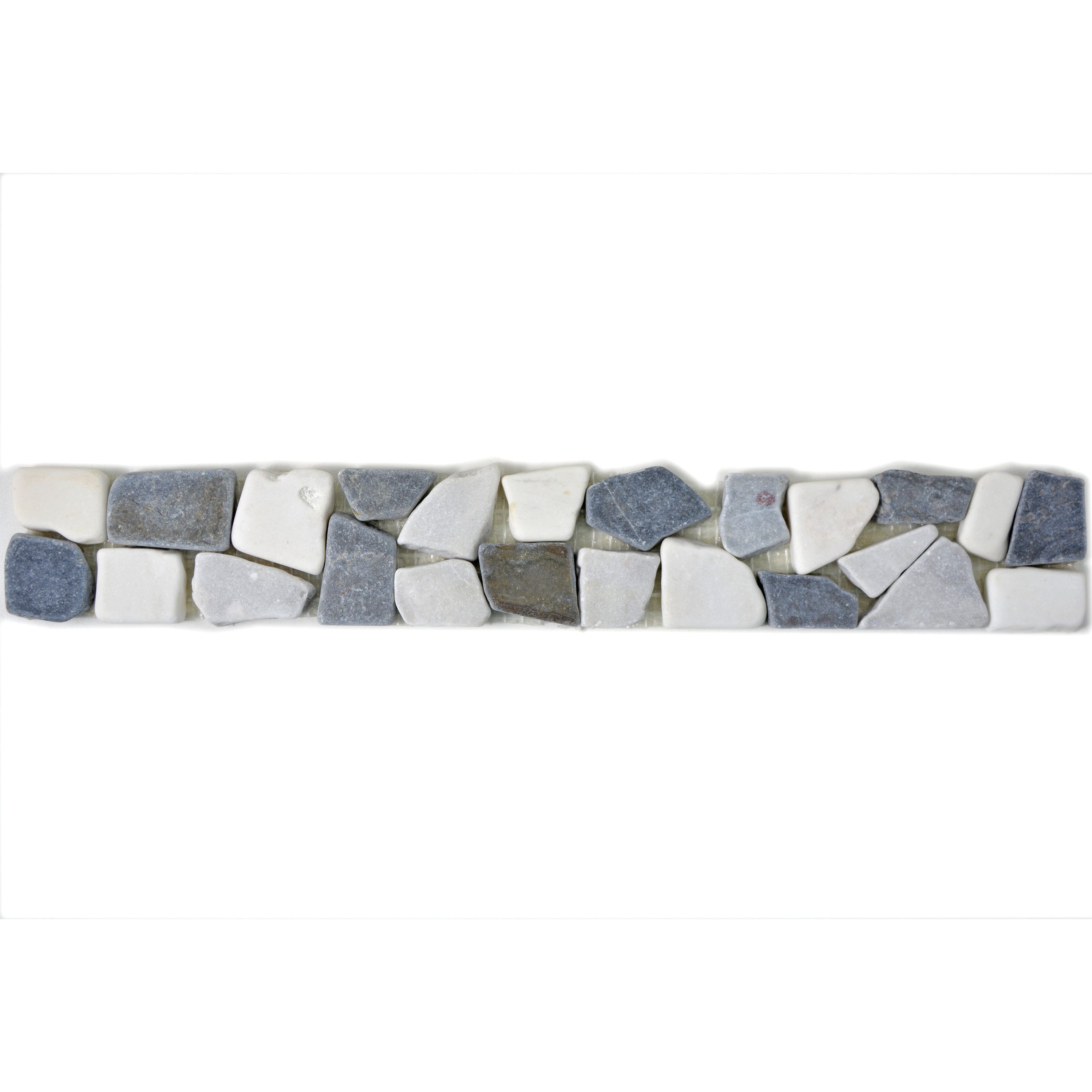 Mosafil Mosaikfliesen Naturstein Fliesenbordüre Riesco, Naturstein-Marmor 30.000x5.000, weiß-schwarz-grau, Verlegefertig auf ein Netz geklebt - Frostsicher - Wasserfest