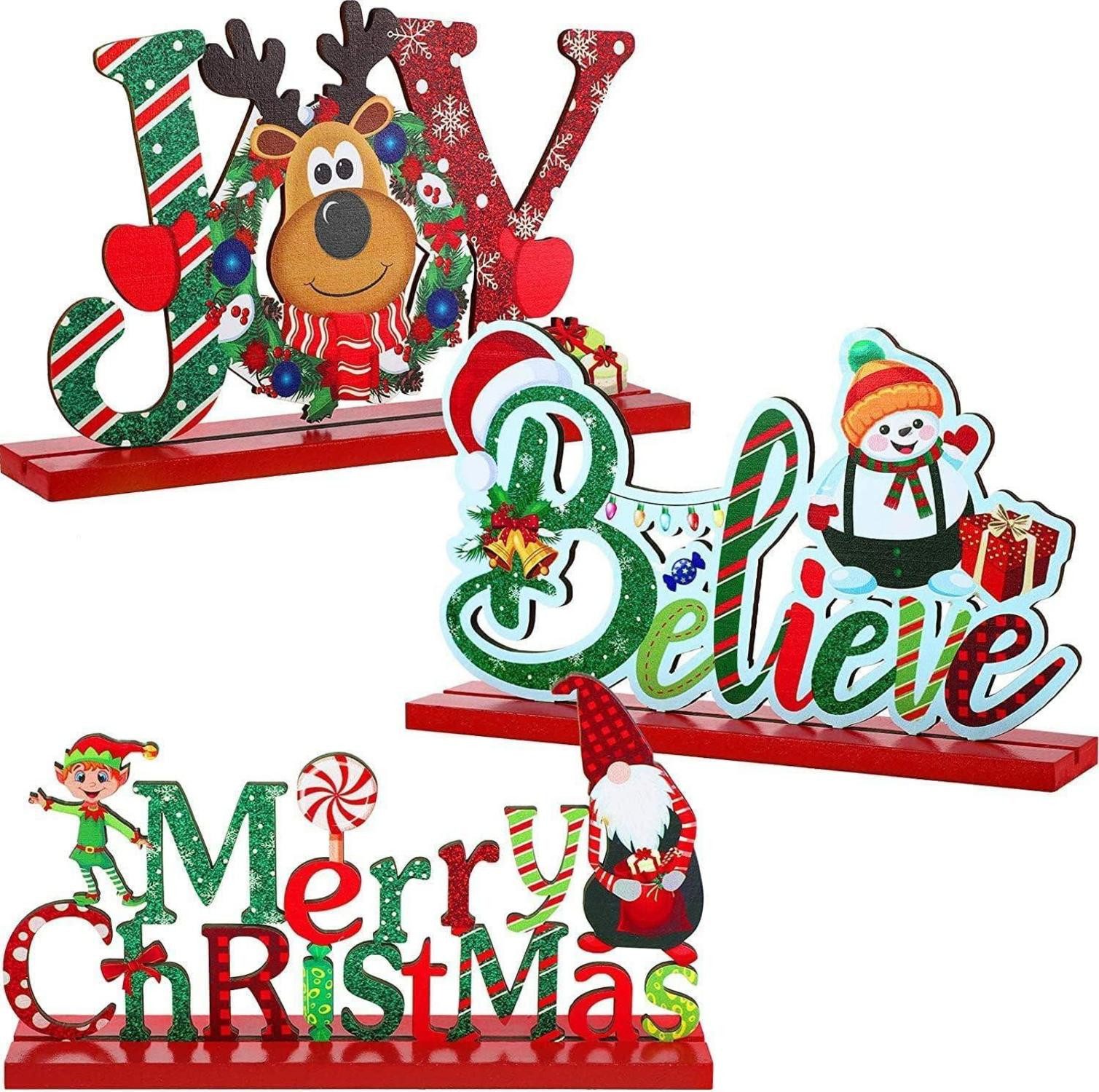 Baumbehang Weihnachts Tischdekorationen Holz Merry Christmas Joy Believe