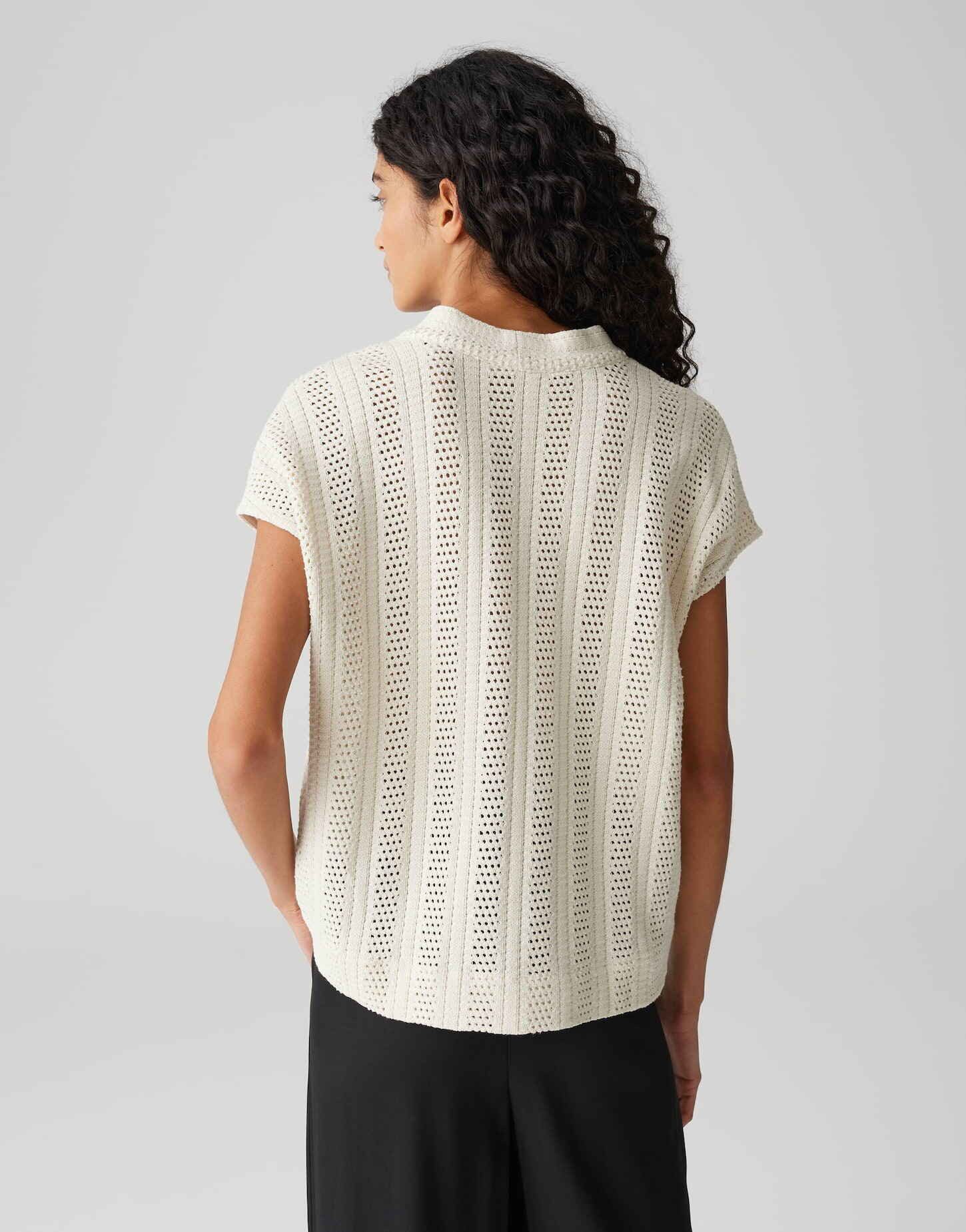OPUS Kurzarmshirt SANIELA Loose mit Lochstrickoptik SANIELA Loose