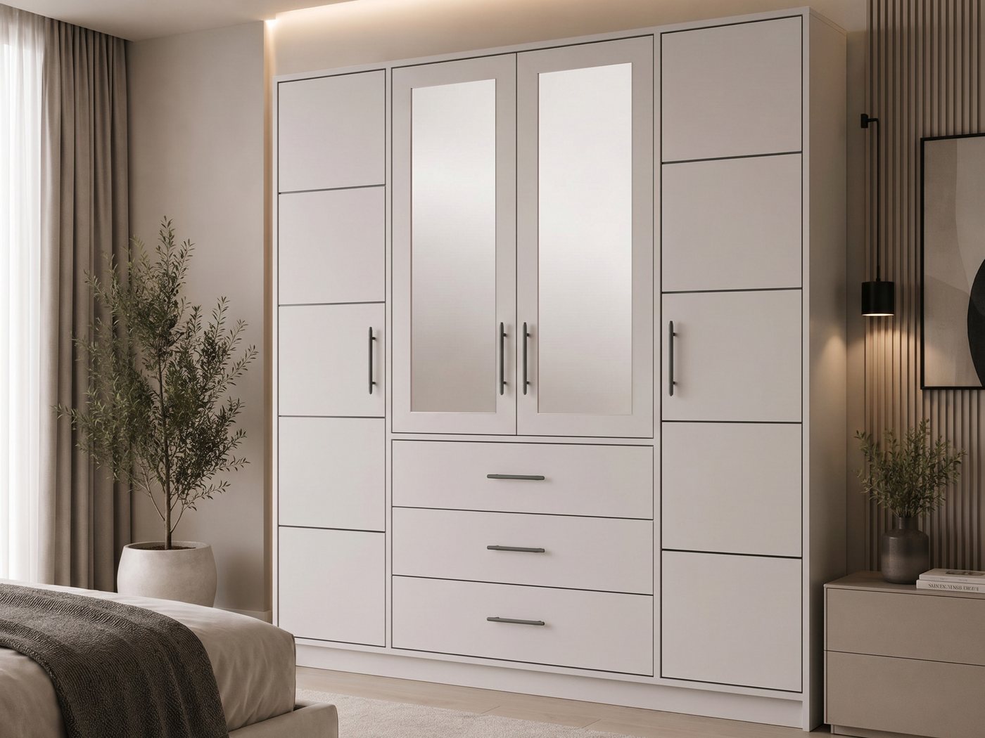 Beautysofa Kleiderschrank Kleiderschrank mit 4 türen BALI D4 Garderobenschrank mit Spiegel