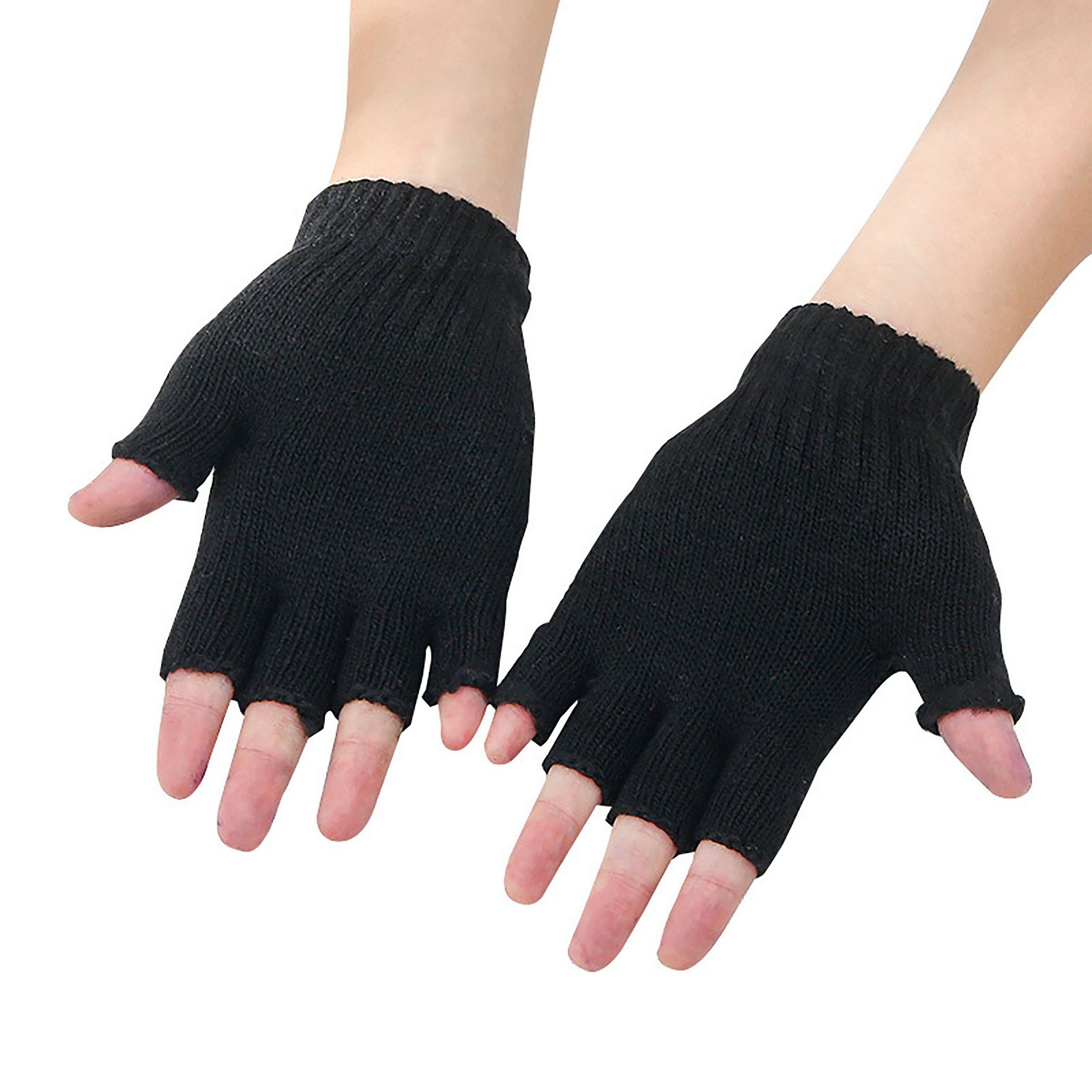 SRRINM Trikot-Handschuhe warme Gestrickte Wollhalbfingerhandschuhe