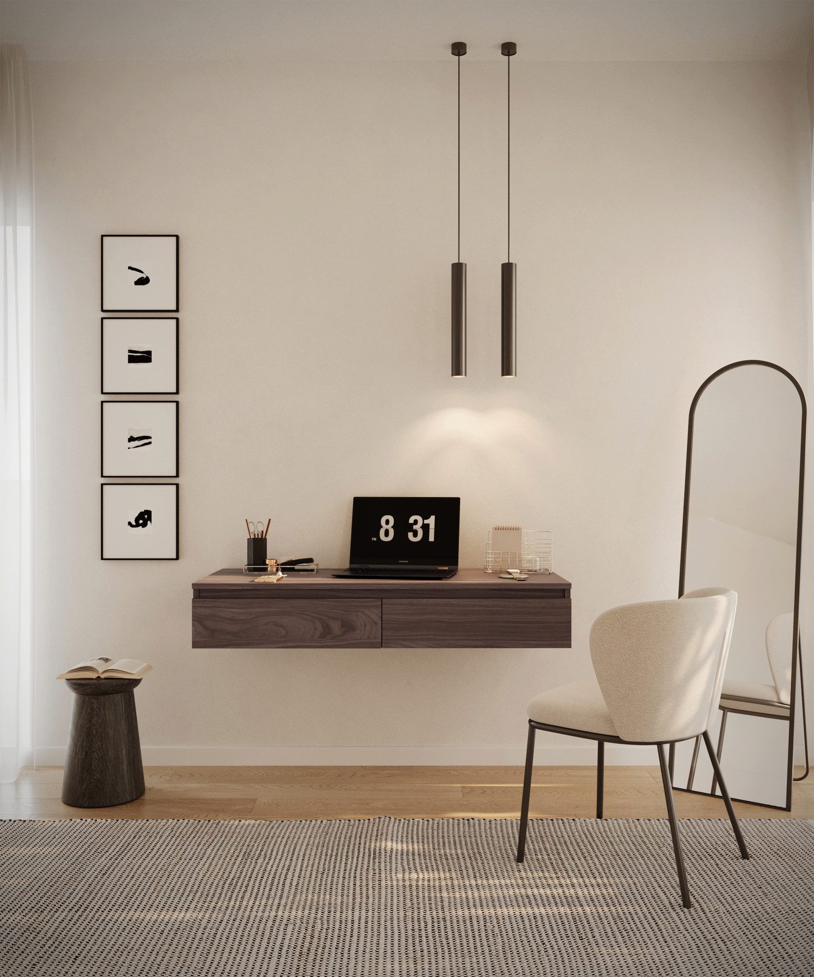 Selsey Schminktisch BEMMI, Hängeschreibtisch Schminktisch mit 2 Schubladen 120 cm breit