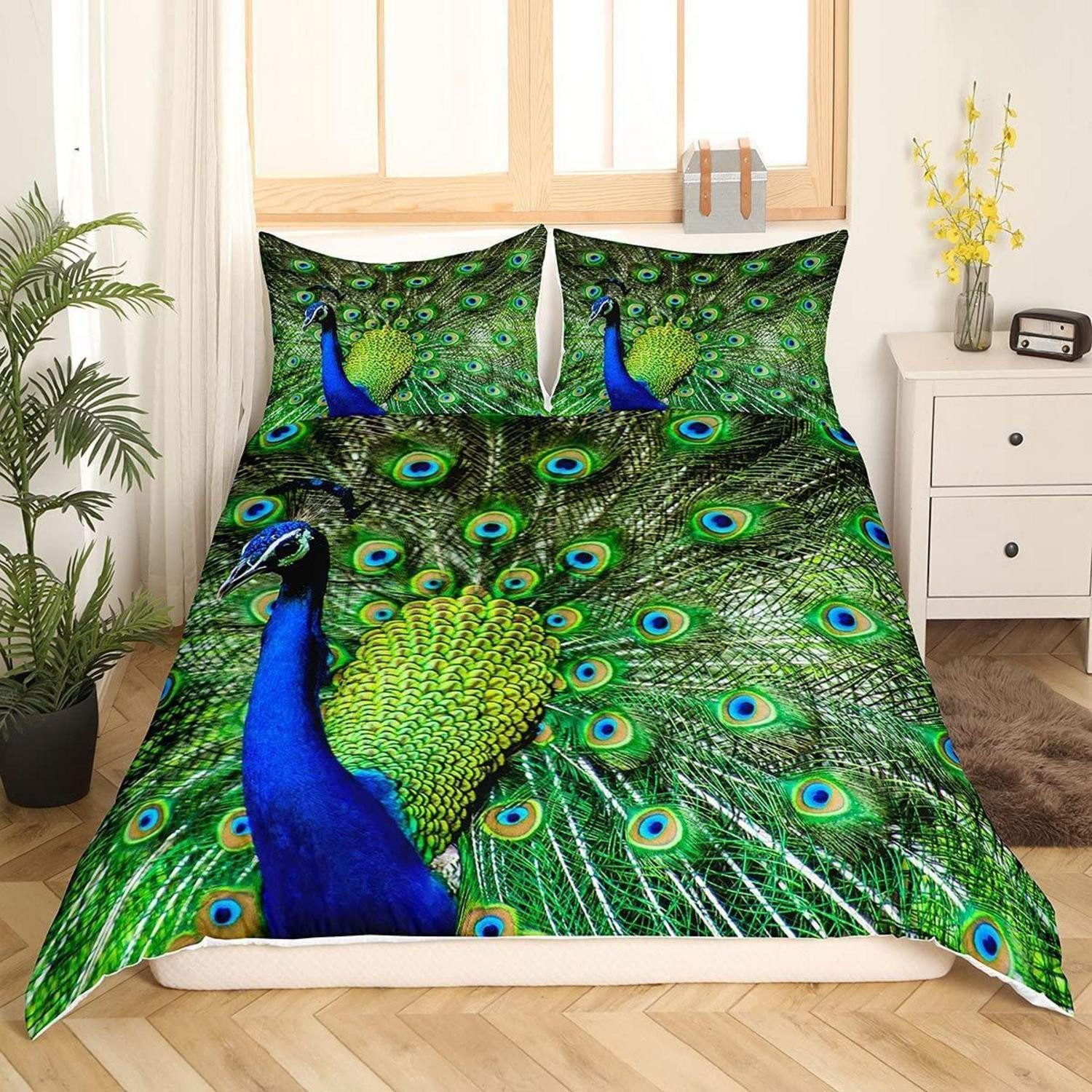 LuxusKollektion Bettwäsche Bettwäscheset Pfau 135x200 Grün