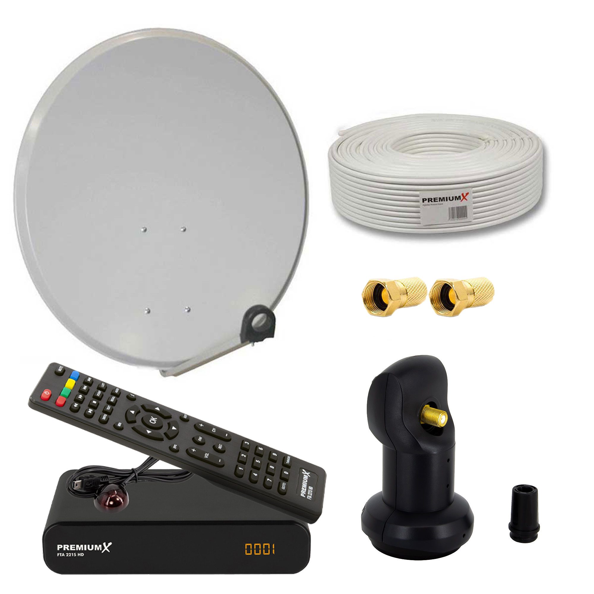 Satelliten-Komplettanlage 60cm Single LNB 10m Sat-Kabel Sat-Receiver SAT-Antenne