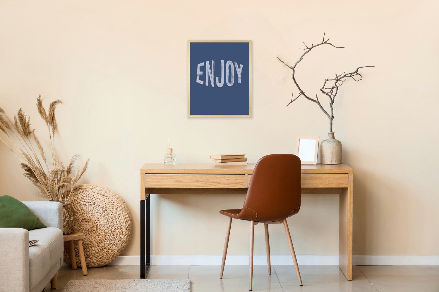 s.Oliver Bild mit Rahmen Enjoy, Kunst, Modern, Motivationsbilder, Schriftzug, Schriftzüge (1 St), HD Premium Posterdruck mit Echtholzrahmen