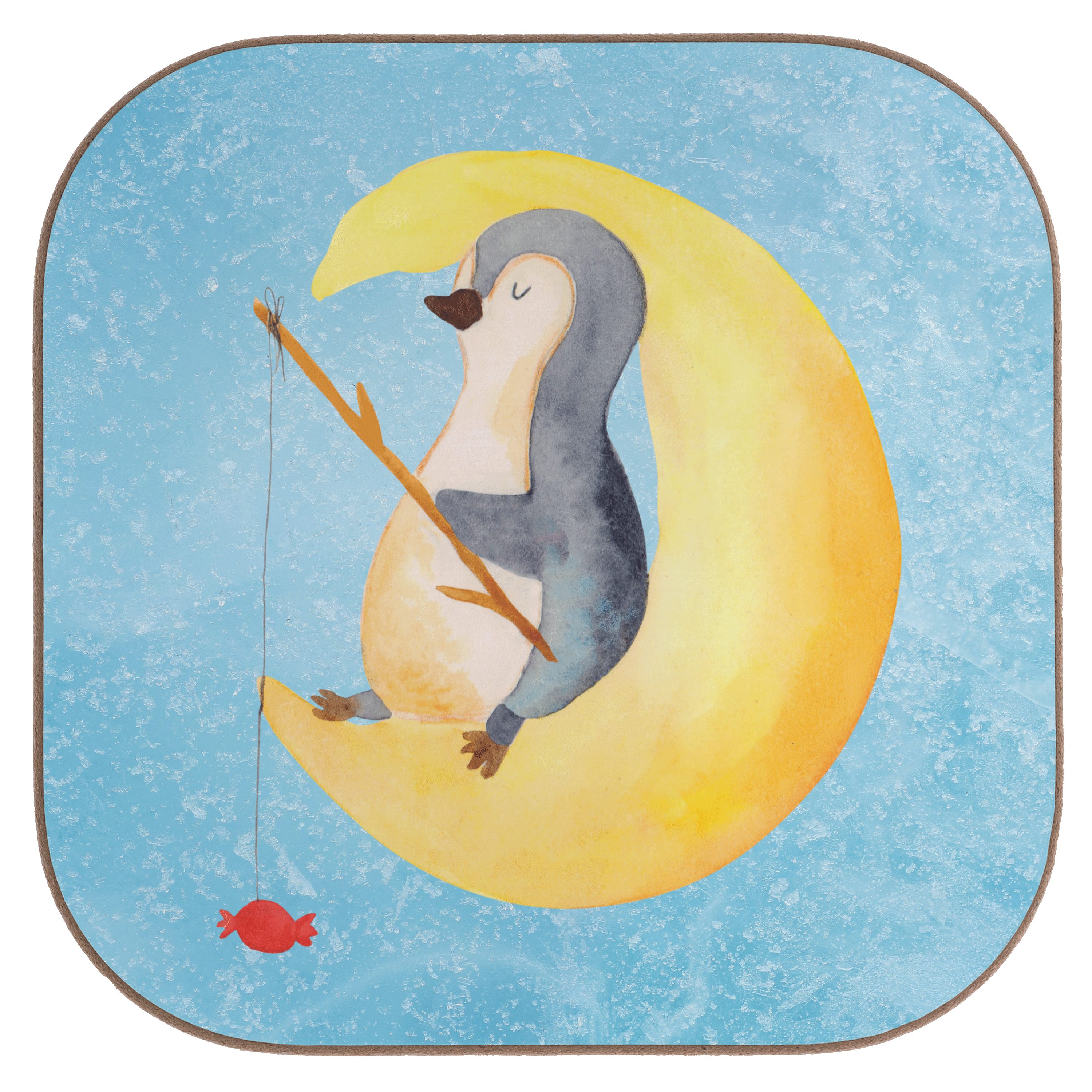Mr. & Mrs. Panda Getränkeuntersetzer Pinguin Mond - Eisblau - Geschenk, schlafen, Glasuntersetzer, Angel, 1-tlg.