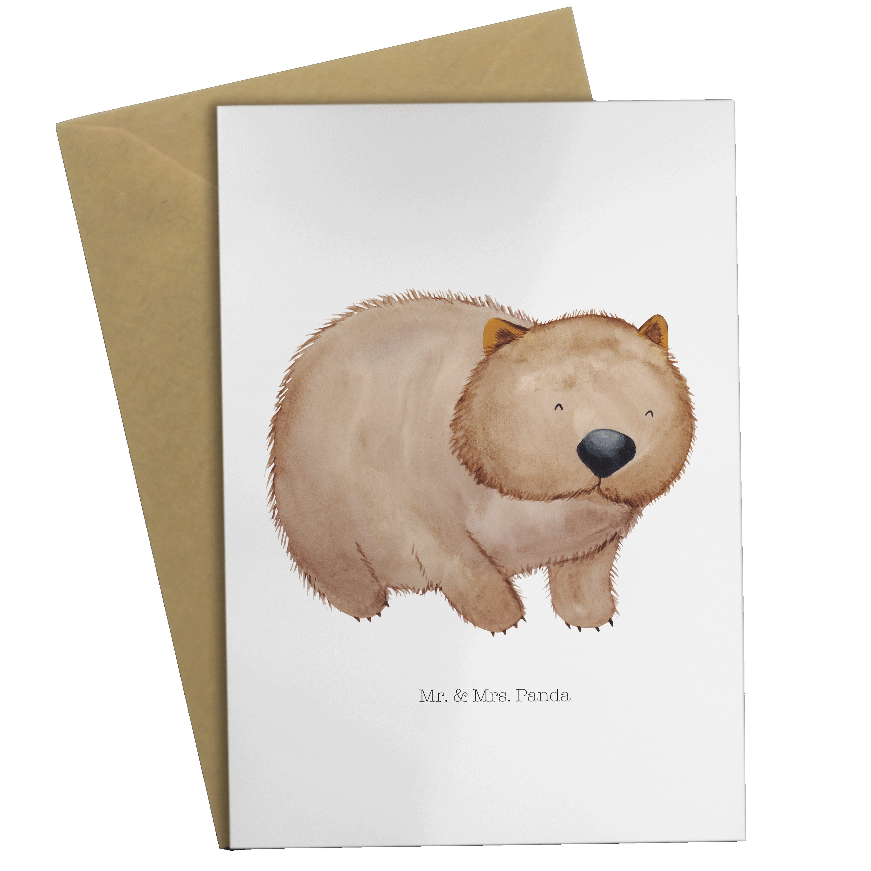 Karte, - Wombat Mrs. Panda Weiß & Grußkarte Glückwunschkarte, Geschenk, - Spruch, Geburtstag Mr.