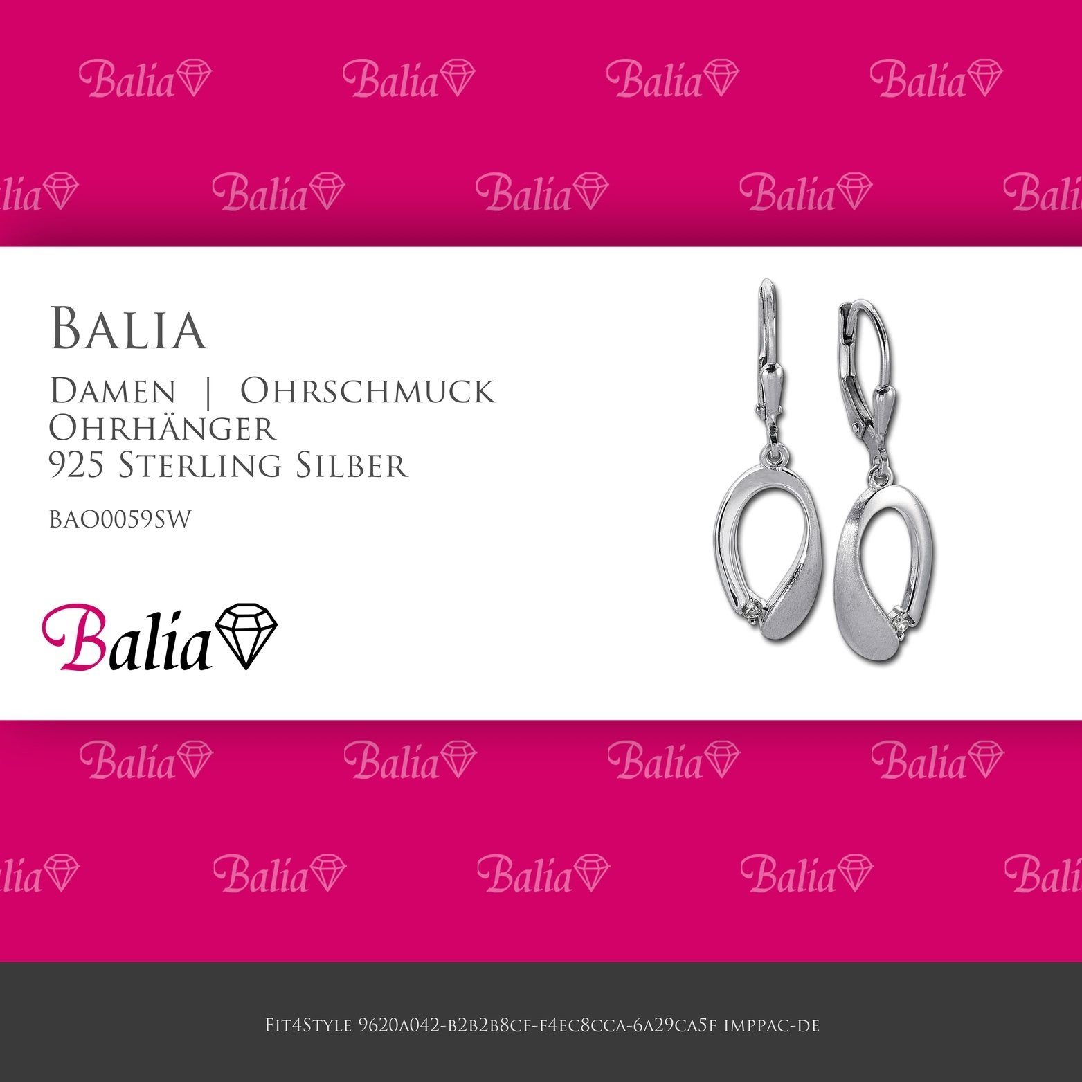 925 Damen Paar aus Balia Sterling Balia Damen Länge Ohrhänger Silber, Ohrringe Ohrhänger poliert (Ohrhänger), Träne - ca. 3,5cm matt