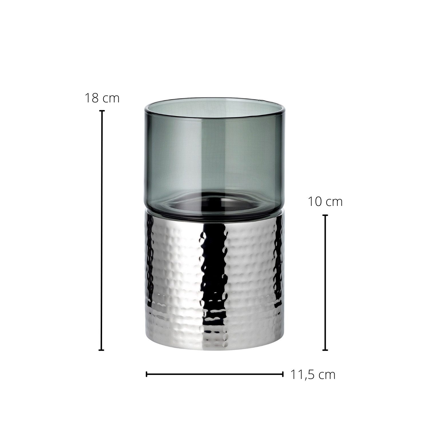 EDZARD Kerzenhalter Cosmo, Kerzenleuchter, Edelstahl mit Silber-Optik, H 18 cm, L 11,5 cm