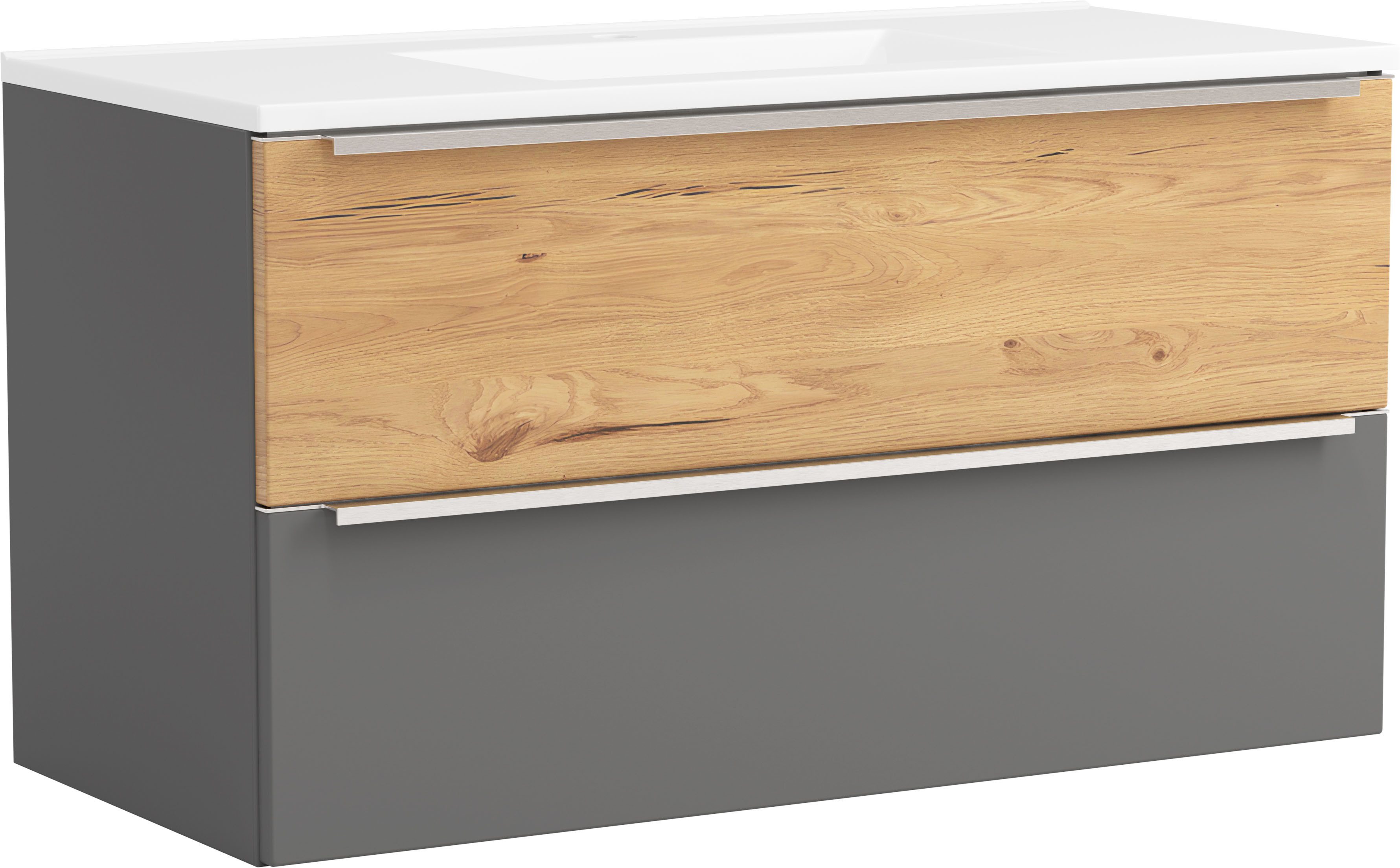 welltime Waschtisch TRIENT, Softclose-Auszüge, Mineralgussbecken (Maße (B/H/T): ca. 100/54/47 cm), matt onyx-grey/wildeiche, Mineralgussbecken