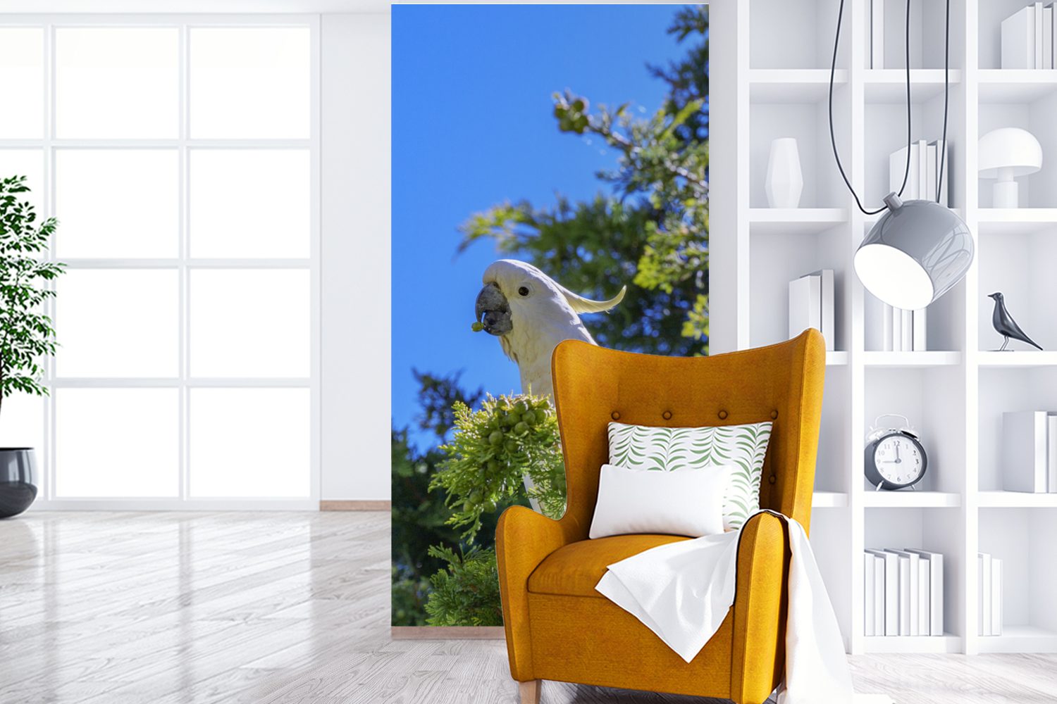 (2 Baum, Schlafzimmer Fototapete Küche, St), Wohnzimmer Kakadu Weißer in Fototapete bedruckt, grünen einem Vliestapete MuchoWow Matt, für