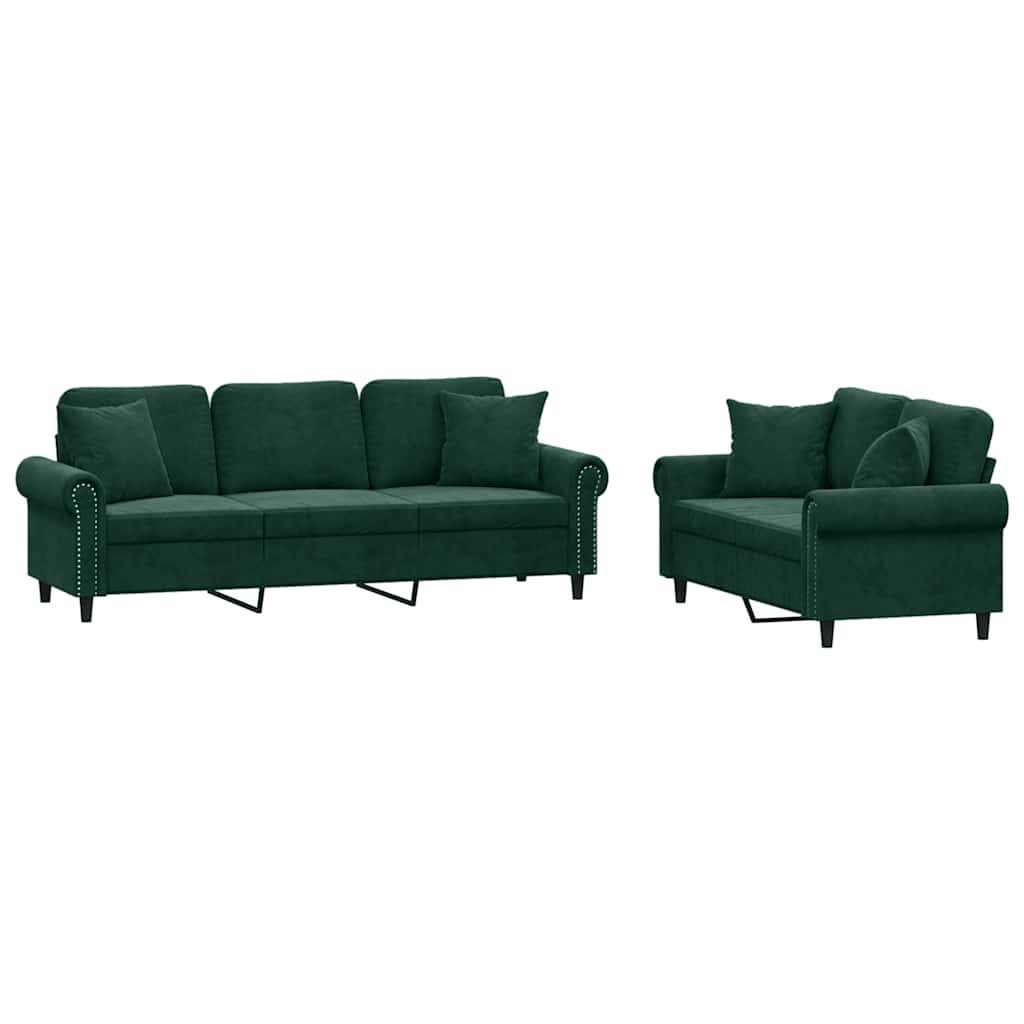 vidaXL Sofa 2-tlg. Sofagarnitur mit Kissen Dunkelgrün Samt, 1 Teile
