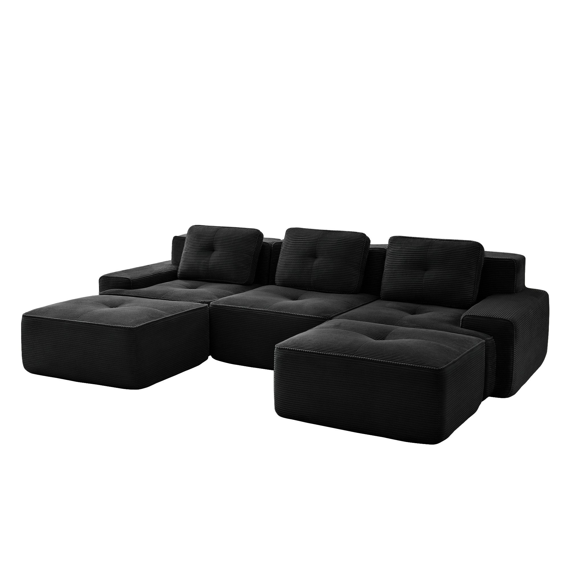 Leawin Sofa Cloud Modulsofa Boneless U-Sofa, 3-Sitzer Cordsofa, modular, Modulares Cloud-Sofa mit Tiefsitz, Ottoman & montagefreiem Design