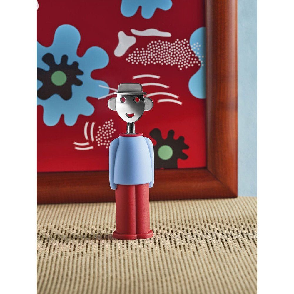 Alessi Korkenzieher Korkenzieher Alessandro M. 21 cm hellblau/rot, Korkenzieher Alessandro M., Ø6cm, thermoplastisches Harz, mehrfarbig