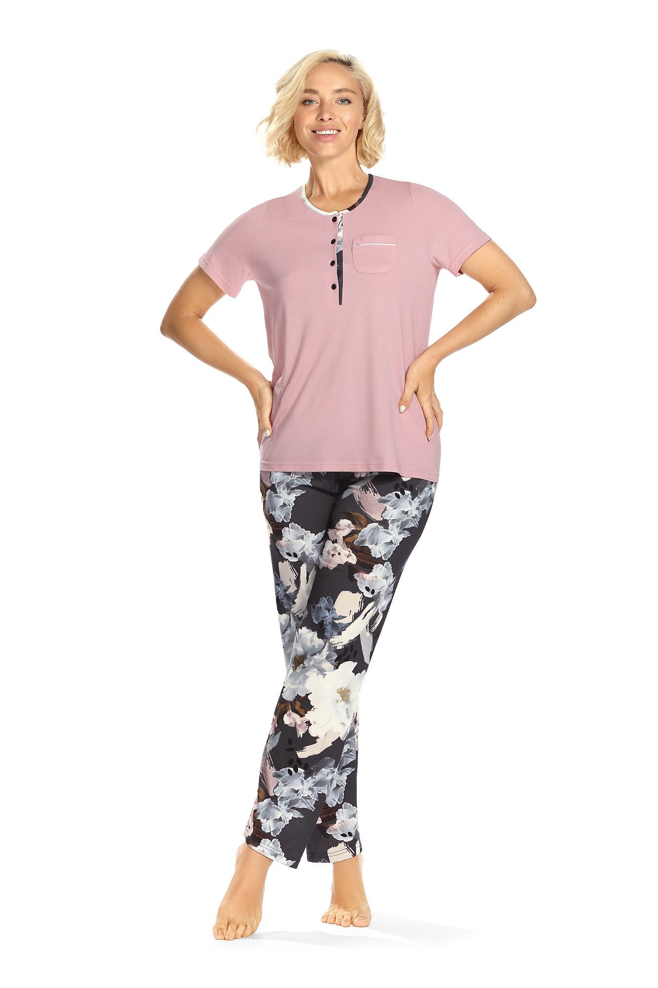 Ascafa Schlafanzug Summer Dark (Set, 2 tlg., 2-teilig) Damen Pyjama Baumwolle-Modal-Mix Blumendruck