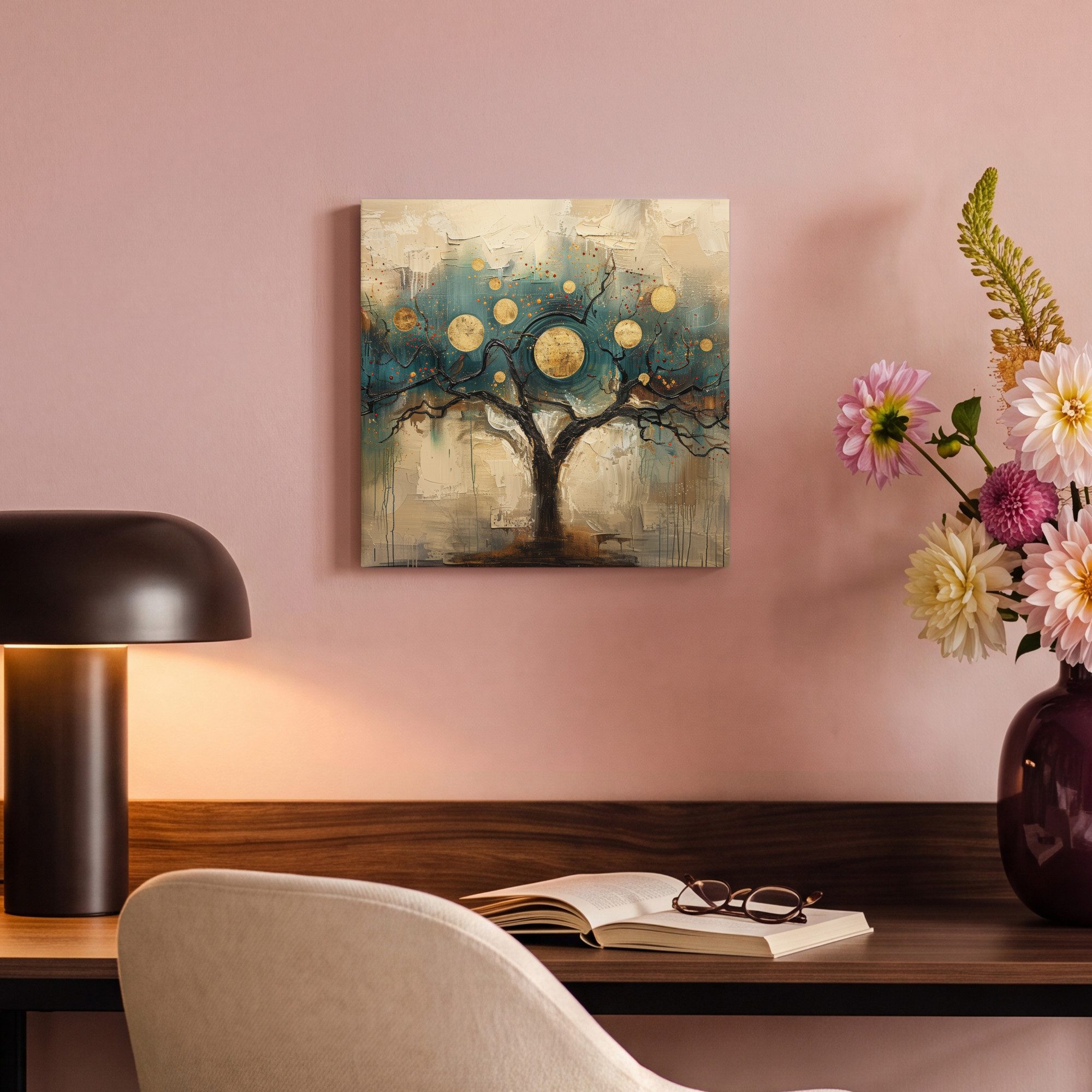 OneMillionCanvasses® Leinwandbild Baum - Abstrakt - Braun - Gold - Industriell, Fotodruck (1 St), Leinwand Bilder Klein, Wand Dekoration Aesthetic 30x20 cm – Bild 4 von 5