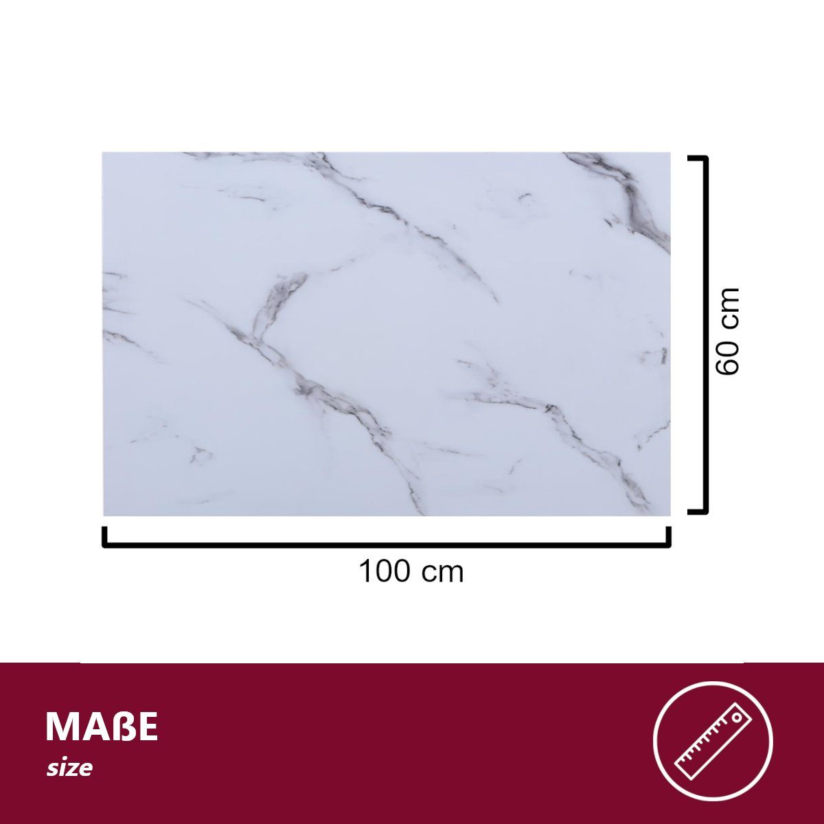 HOOZ Tischplatte aus Glas 100 x 60 x 0,6 cm (Marmorweiß, 1 St., ESG-Sicherheitsglas), mit hochwertigem Facettenschliff