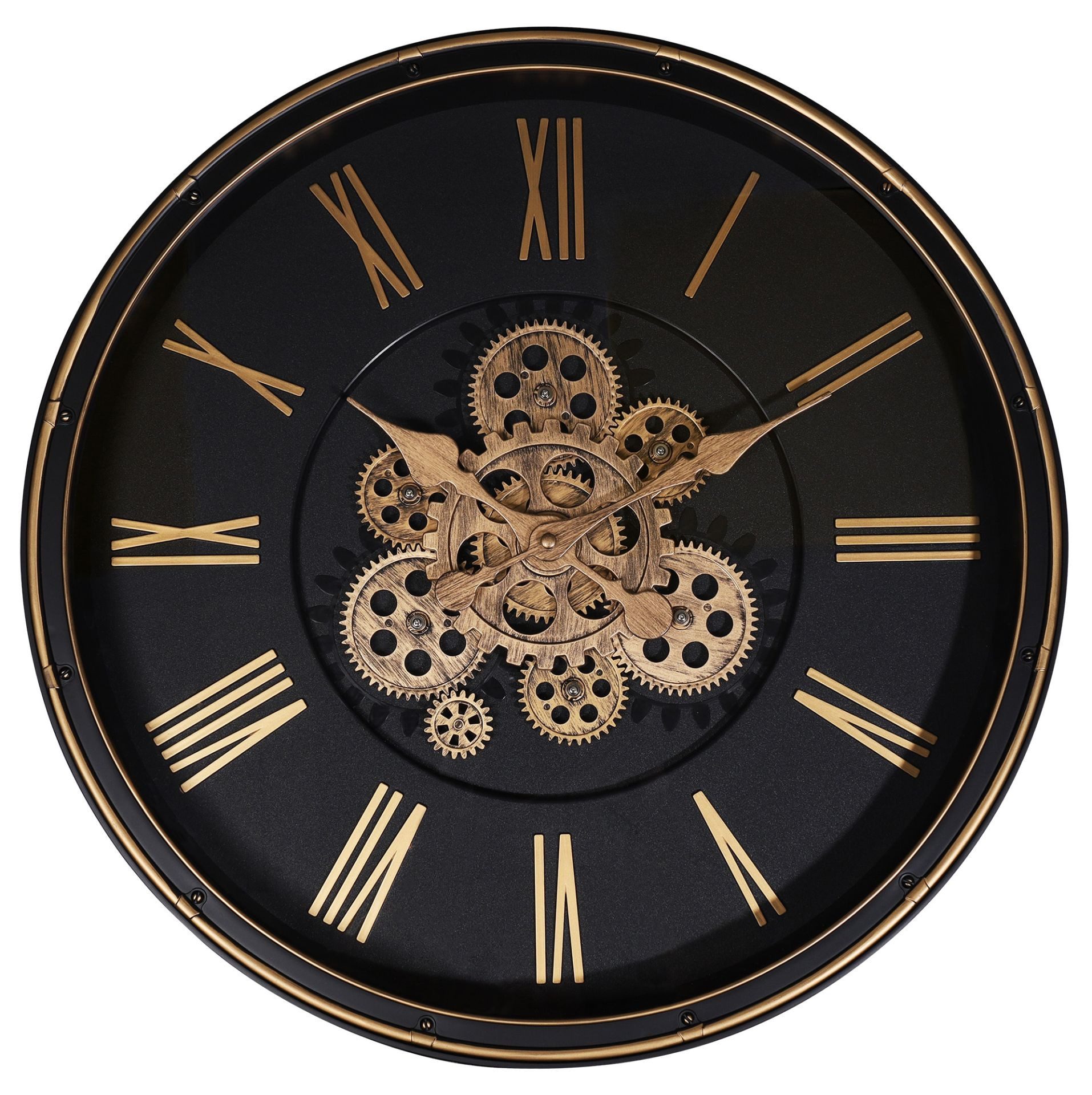 Hermann Jäckle Wanduhr Skelett 3099B 50,5 cm Industrial schwarz roségold bewegliche Zahnräder