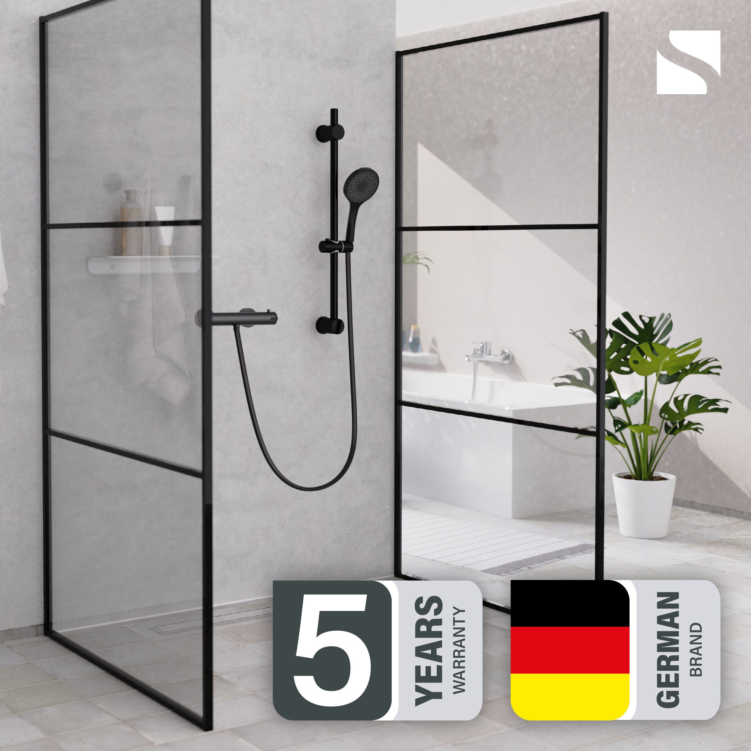 Schütte Duschsystem BLACK, Höhe 70 cm, 3 Strahlart(en), Überkopfbrauseset mit Thermostat, höhenverstellbar