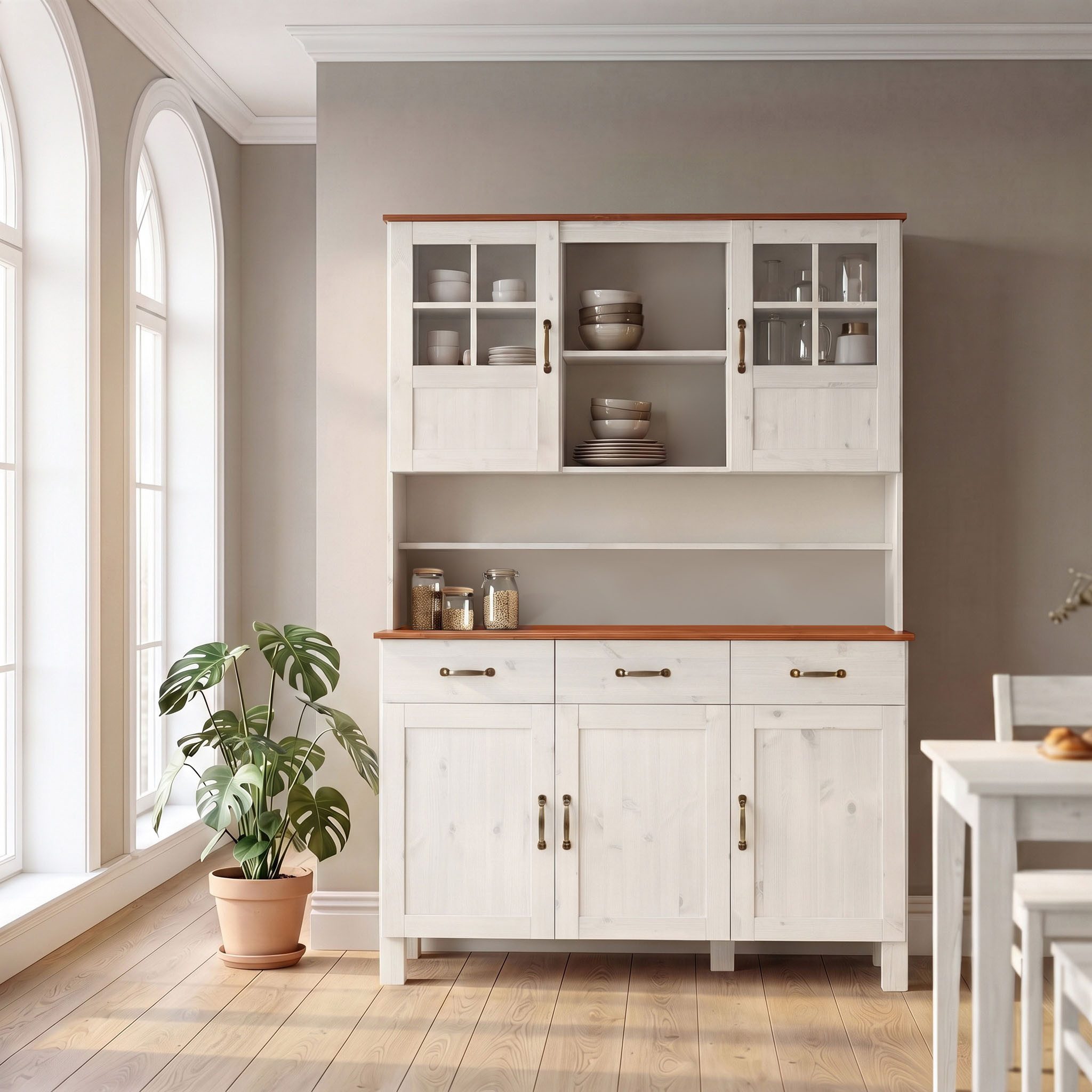 Home affaire Küchenbuffet Alby Breite 125 cm, 2 Glastüren, 2 Schubladen