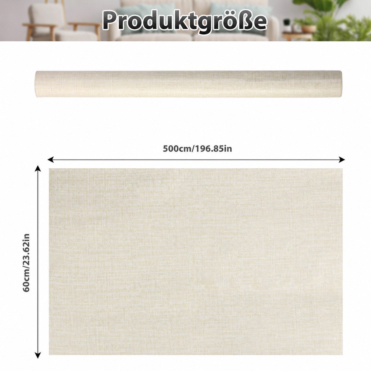 BlingBin Vinyltapete Selbstklebende Tapete 0.6 m × 5 m Hintergrundtapete mit Leinenstruktur, Leinenstruktur, uni, (Abziehen und Aufkleben Klebefolie, 1 St., 60  – Bild 2 von 5